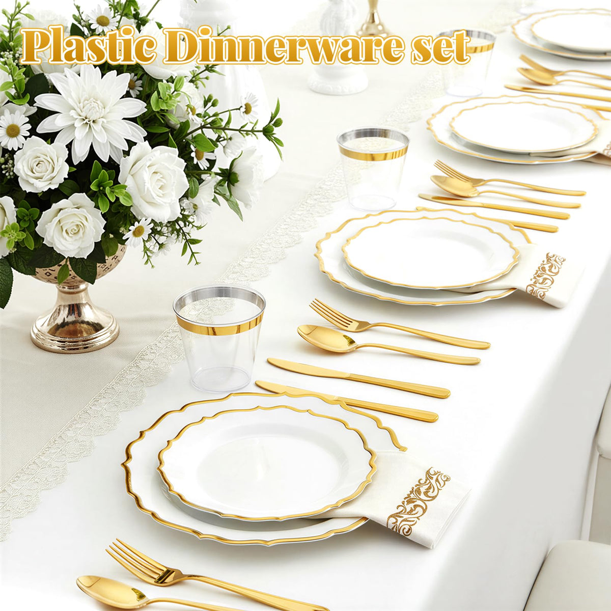 Glowserve 175 Piece Disposable Plastic Plates Dinnerware Set - Glowserve Official Imagery - 6