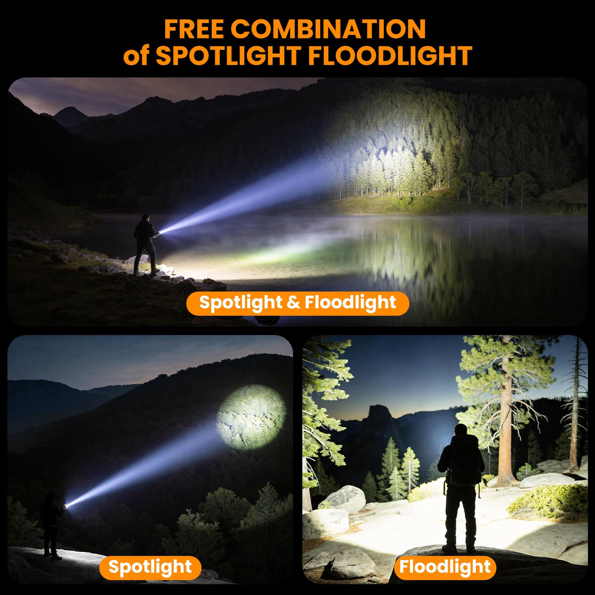 YIERBLUE Solar Power Rechargeable Spotlight Floodlight Combo - YIERBLUE Official Imagery - 3