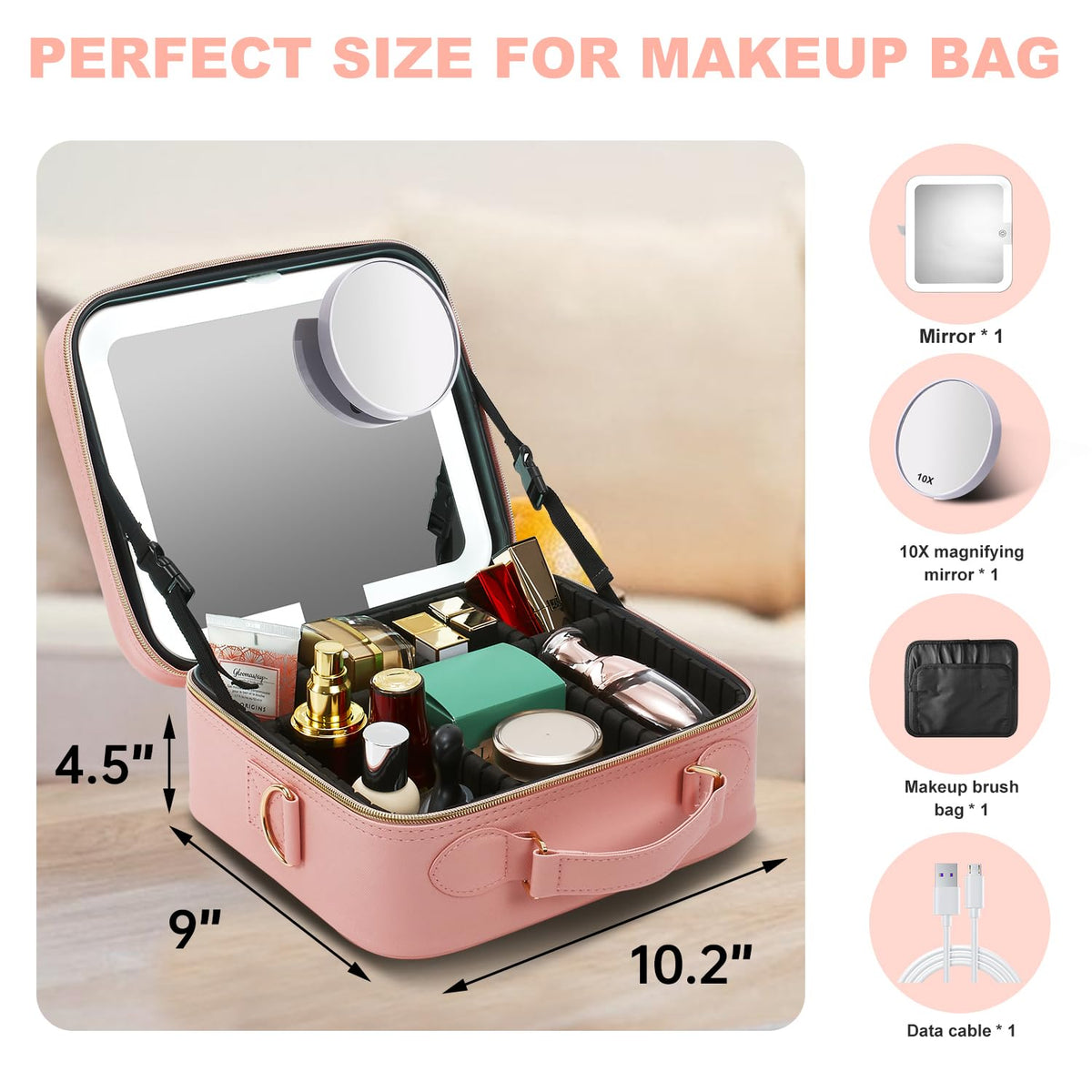 Travel Makeup Bag with LED Lighted Mirror Travel Makeup - Mocado Official Imagery - 3