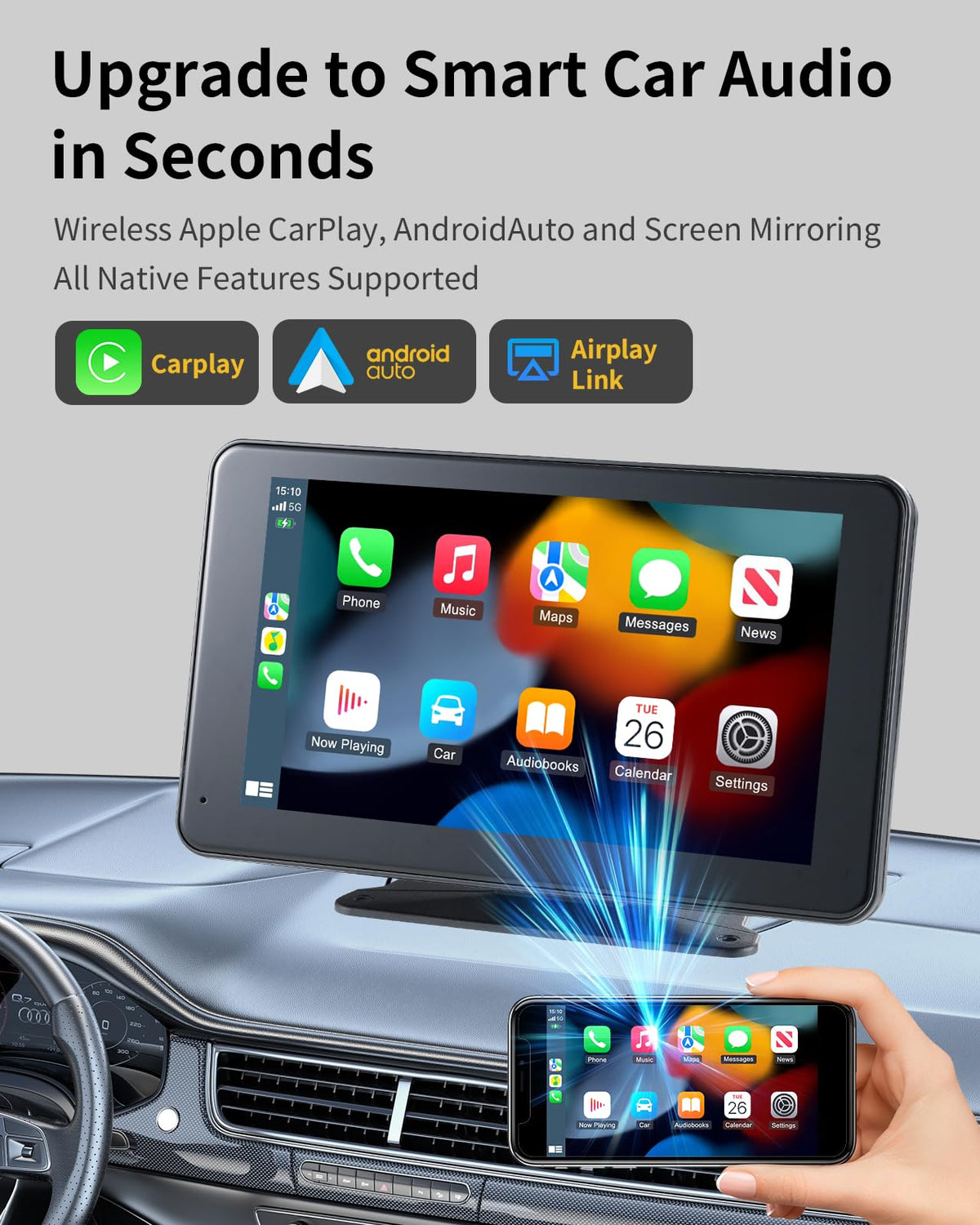 Wireless CarPlay Android Auto Screen for Car - Haudio Official Imagery - 3