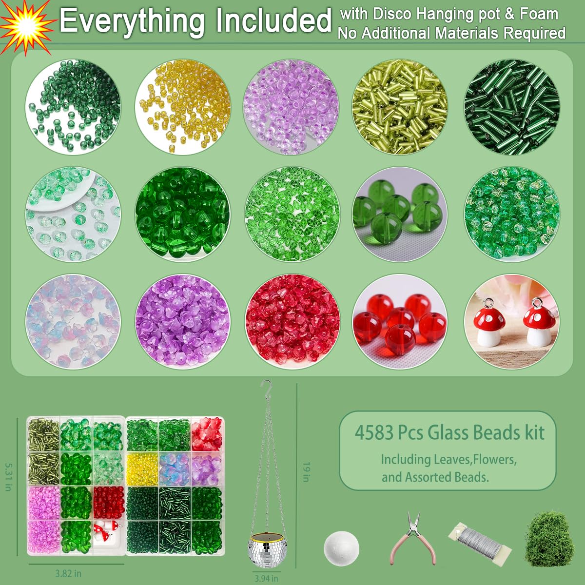 Beaded Plant Kit Green Glass Beads Flower Leaf Suncatcher - Juan's Moment Official Imagery - 5