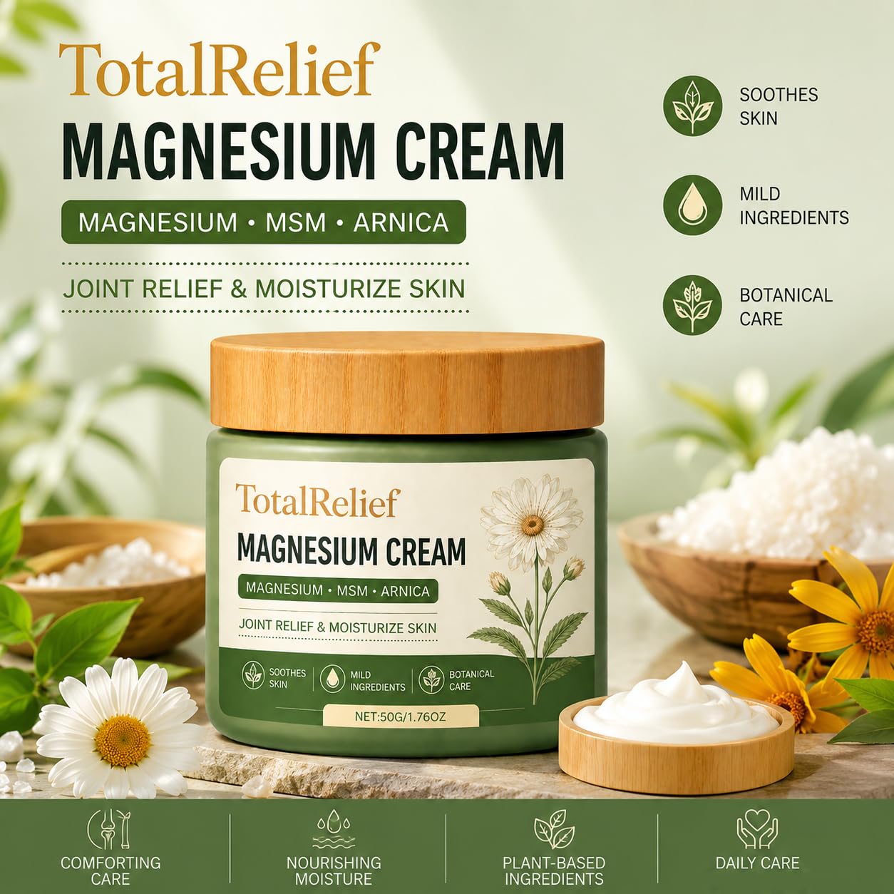 TotalRelief Magnesium Body Cream – MSM & Arnica, 1.76oz