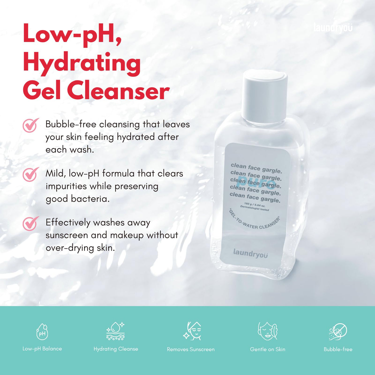 Gel to Water Facial Cleanser with Hyaluronic Acid Probiotics - LAUNDRYOU Official Imagery - 3