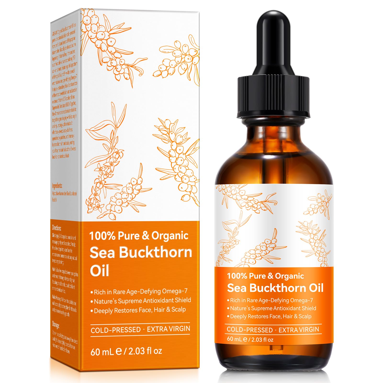 Cold-Pressed Sea Buckthorn Seed Oil, Sea Buckthorn Oil, Facial & - Product Imagery