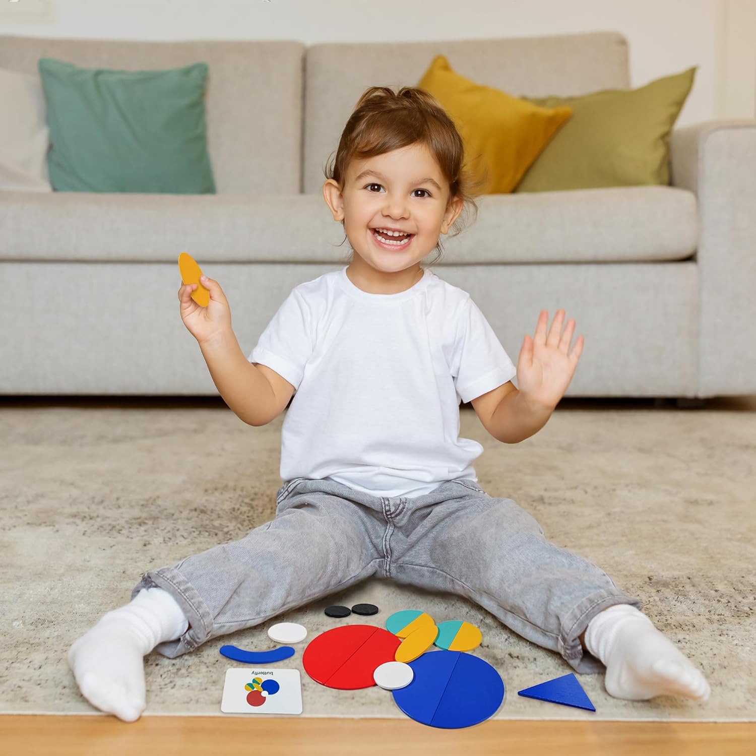 LiKee open-ended wooden shape puzzles with 36 blocks and 60 cards for toddlers, featuring colorful, educational wooden pieces.