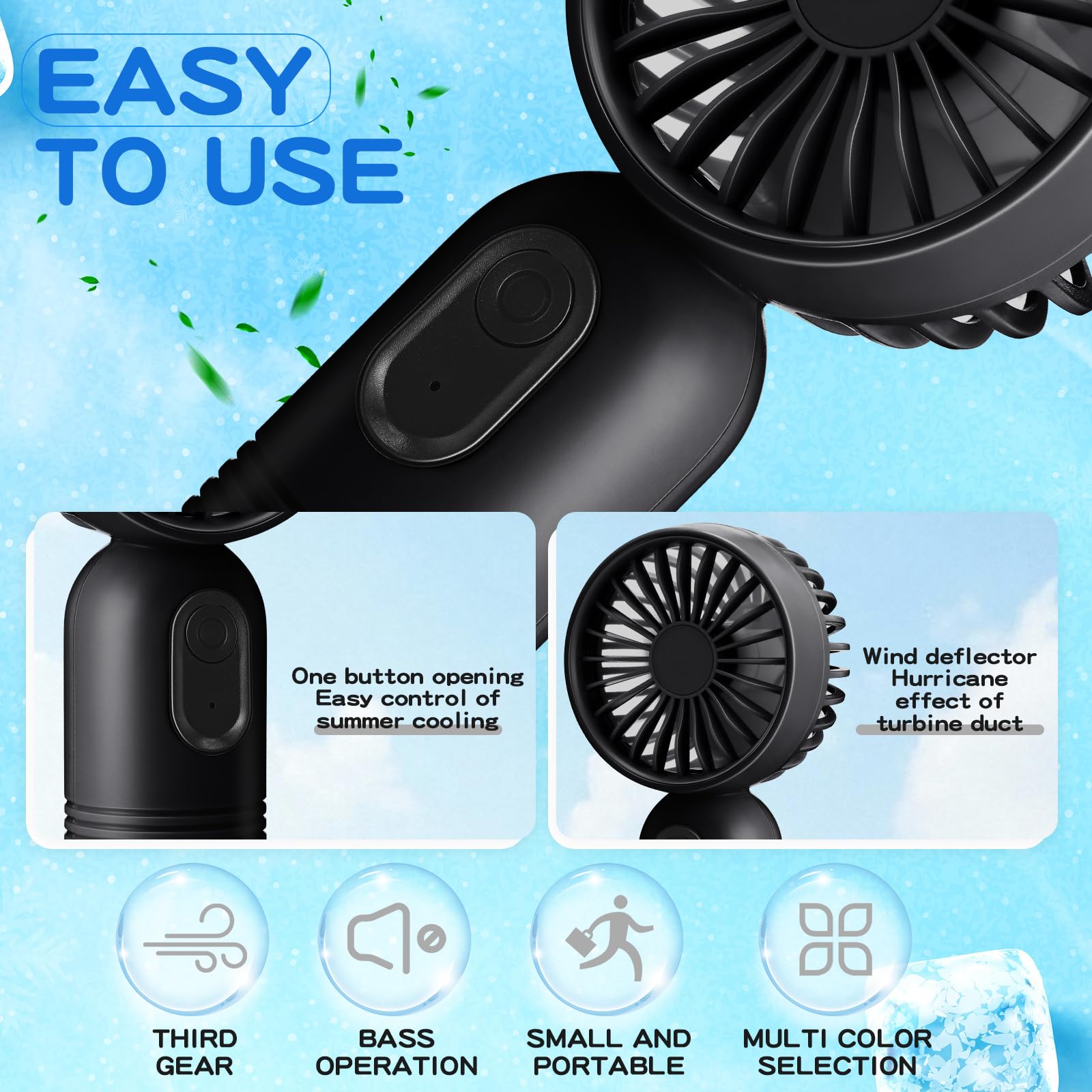 Rossesay 1 Pcs Mini Portable Fan 3 Speed Rechargeable, Black - View 4