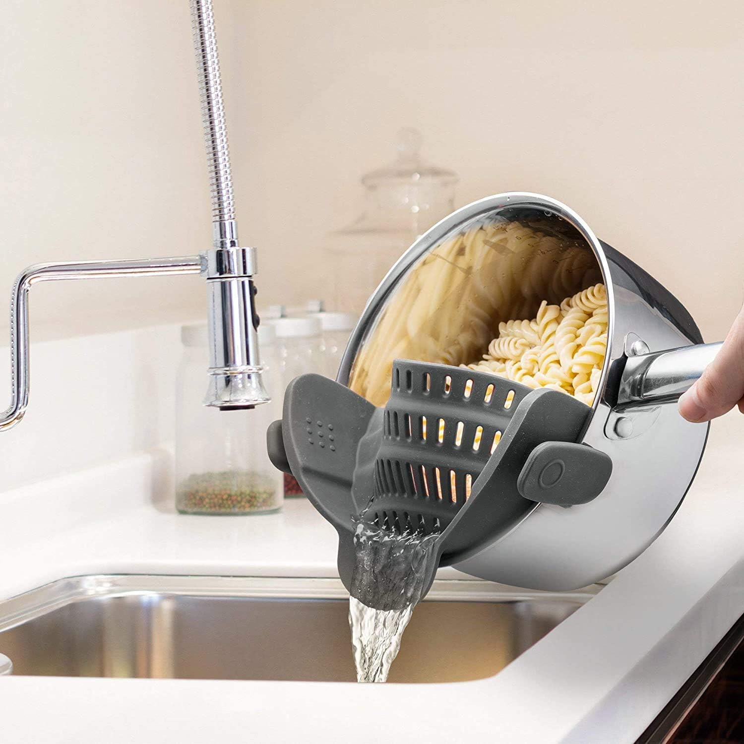 Kitchen Gizmo Snap N' Strain - Silicone Pasta Strainer Clip-On for Pot - View 2
