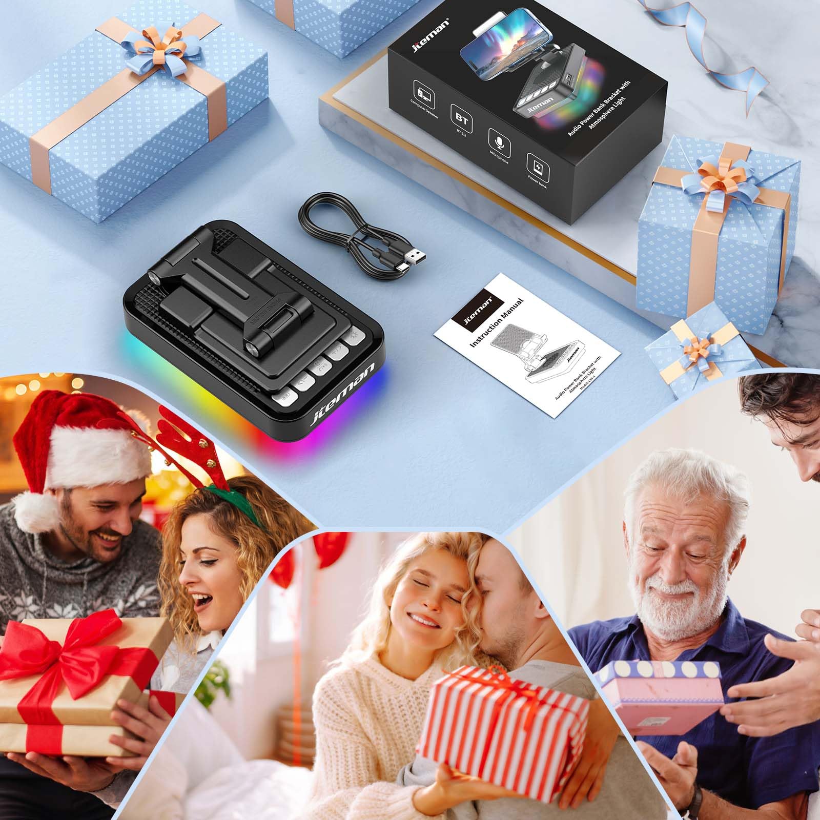 JTEMAN Gifts for Men Women Phone Stand Bluetooth Speaker with Lig by JTEMAN - Angle View 8