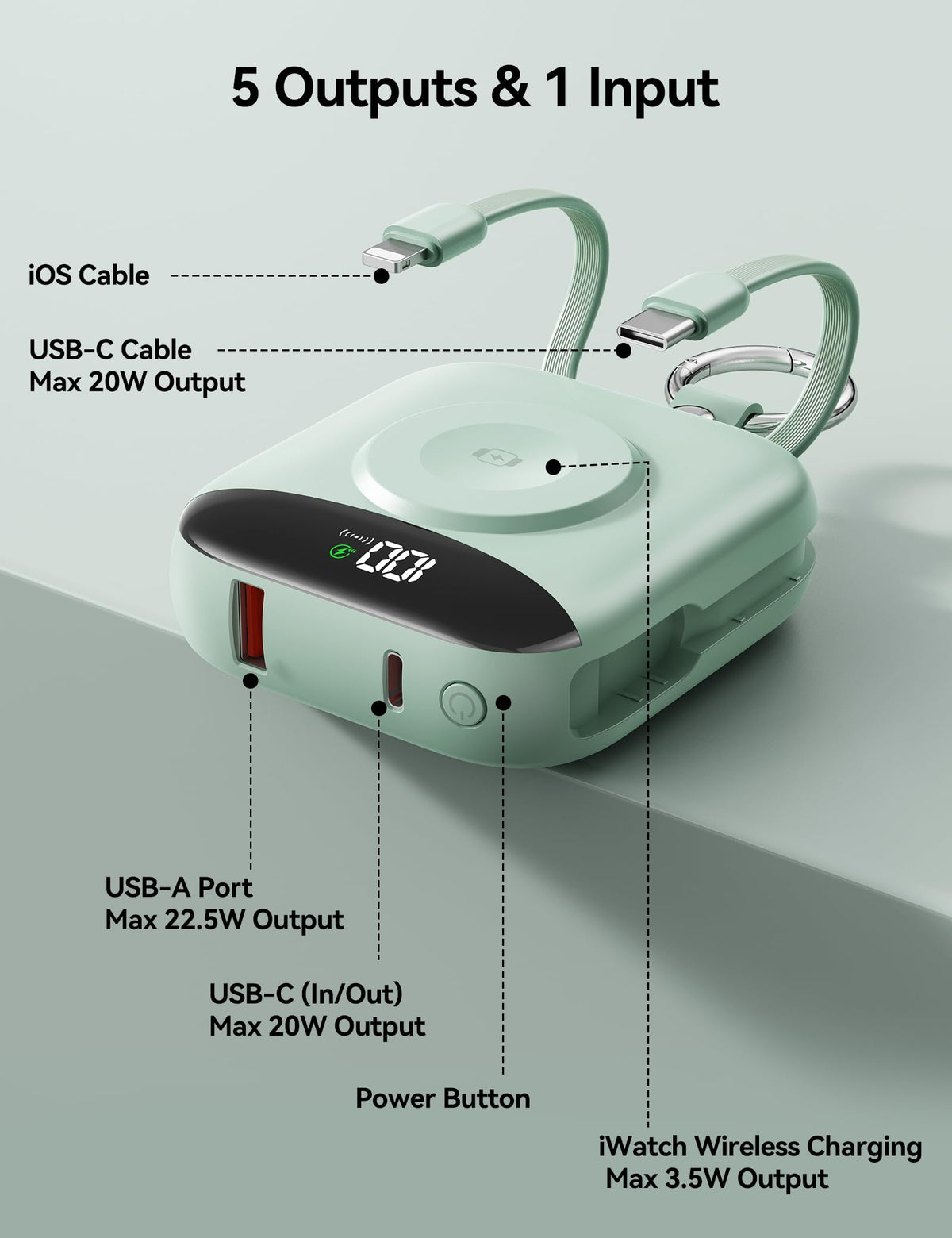 Portable Charger 10000mAh 22 5W Power Bank Built in 2 Cables - BLJIB Official Imagery - 5