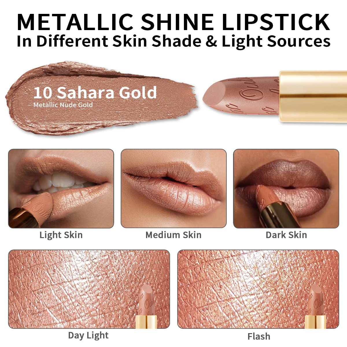 Oulac Metallic Lipstick for Women with Lightweight Hydrating Formula, - View 7