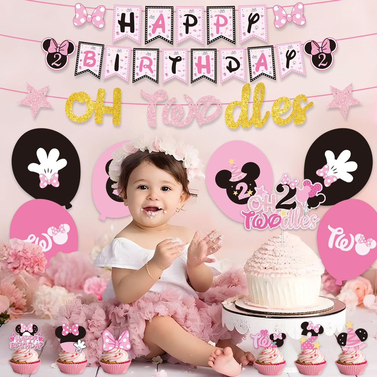 108Pcs Pink Mouse Birthday Decorations Tableware Oh Twodles - XHCYGWY Official Imagery - 6