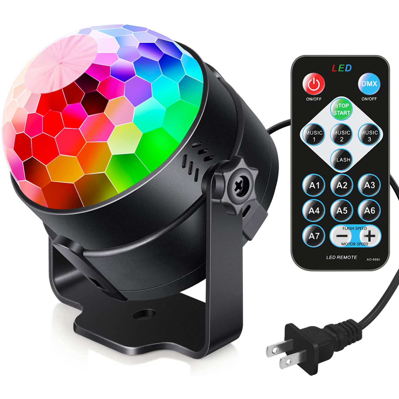 Sound Activated Party Lights with Remote DJ Lighting, Disco Ball - Product Imagery