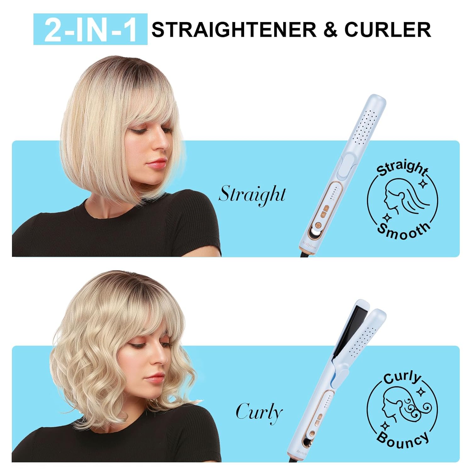 AraSyleon hair straightener and curling iron for women, airflow curling iron for short to long hair, sleek styling tool