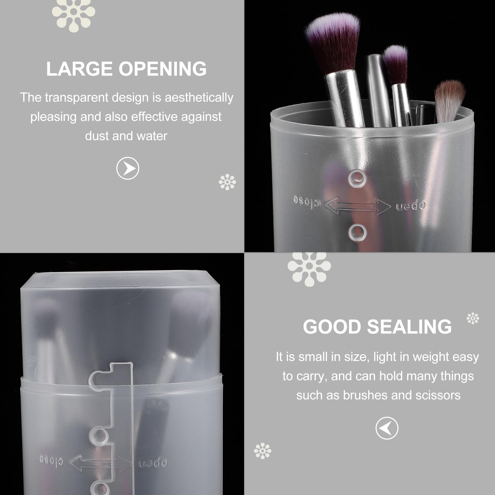 FOYTOKI makeup brush holder caddy with lid, 3-piece retractable plastic organizer cups for travel and vanity storage