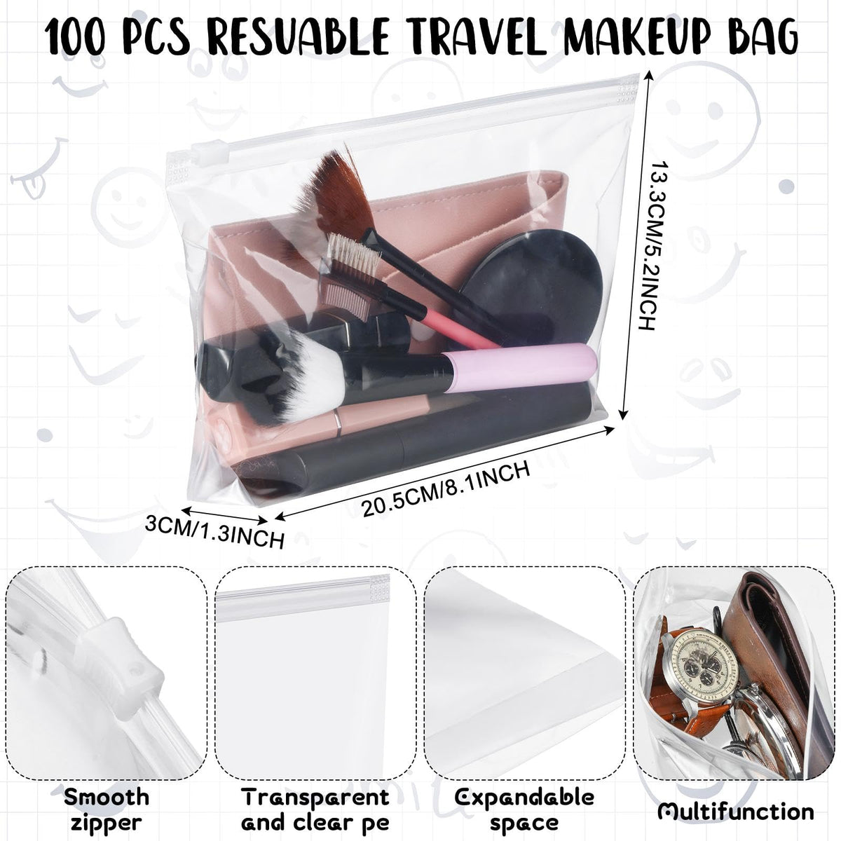 100 Pcs Small Clear Toiletry Bags 5 12 x 8 11 Inches - Bokon Official Imagery - 4