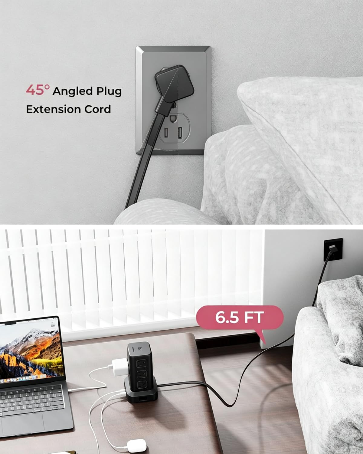 Power Strip 6 5 FT Cord Power Strip Tower with 4 USB Ports - SMALLRT Official Imagery - 4