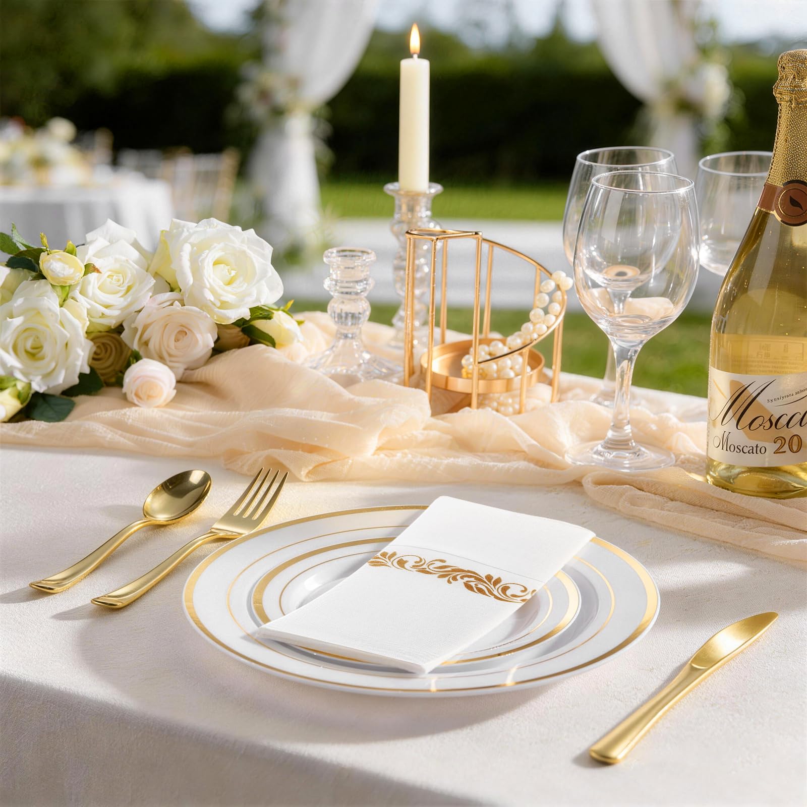 Goodluck 400 PCS Gold Plastic Silverware with Pocket Napkins for - Goodluck Official Product View 7