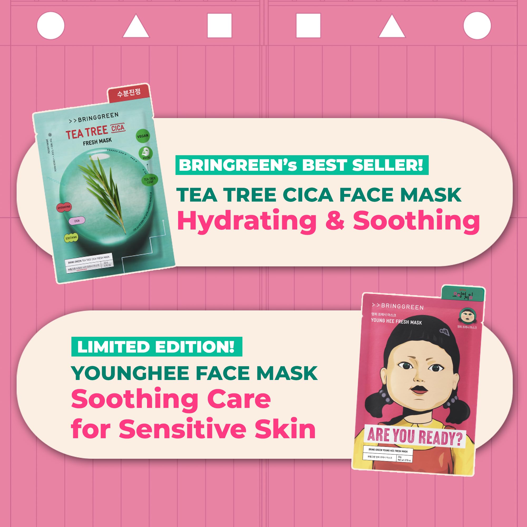 BRING GREEN Fresh Facial Sheet Mask Set 10 Sheets, Tea Tree Cica Soothing & Hydrating Face Mask for Sensitive Skin - BRING GREEN Official Product View 5
