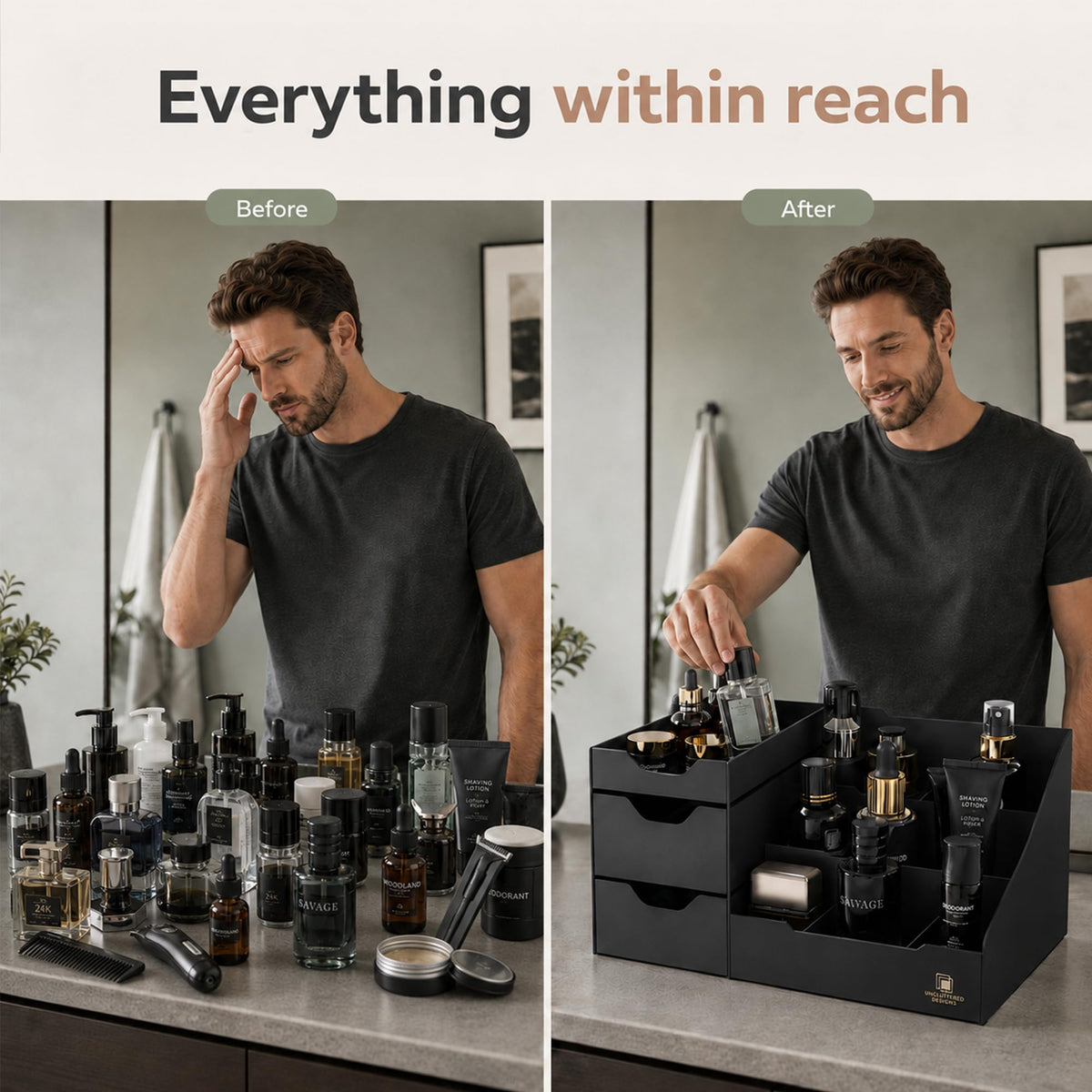 Mens Cologne Organizer for Dresser Black Countertop - Uncluttered Designs Official Imagery - 4