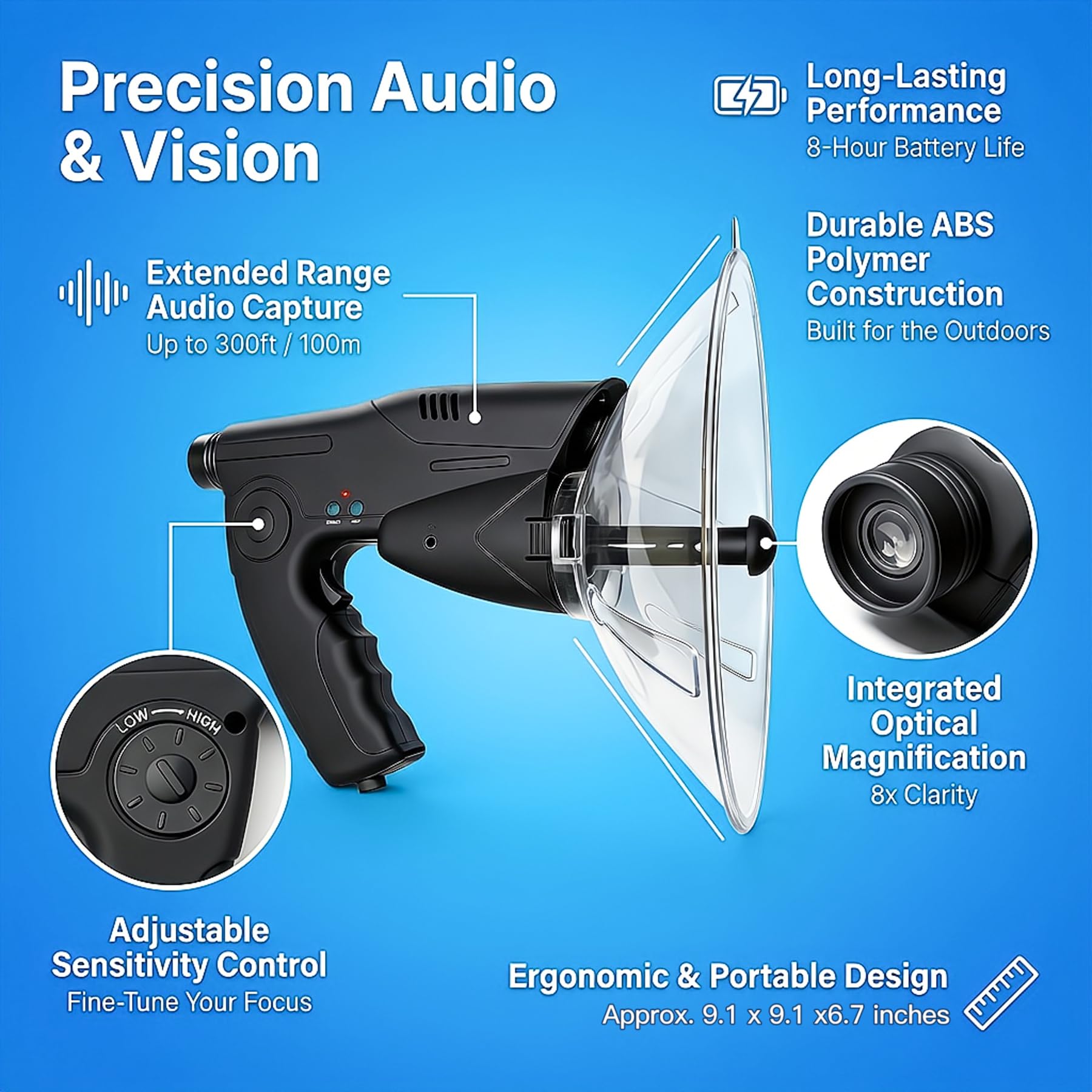 HAUSBELL Parabolic Listening Kit-Bionic Ear & 8X Monocular with H - HAUSBELL Official Product View 7