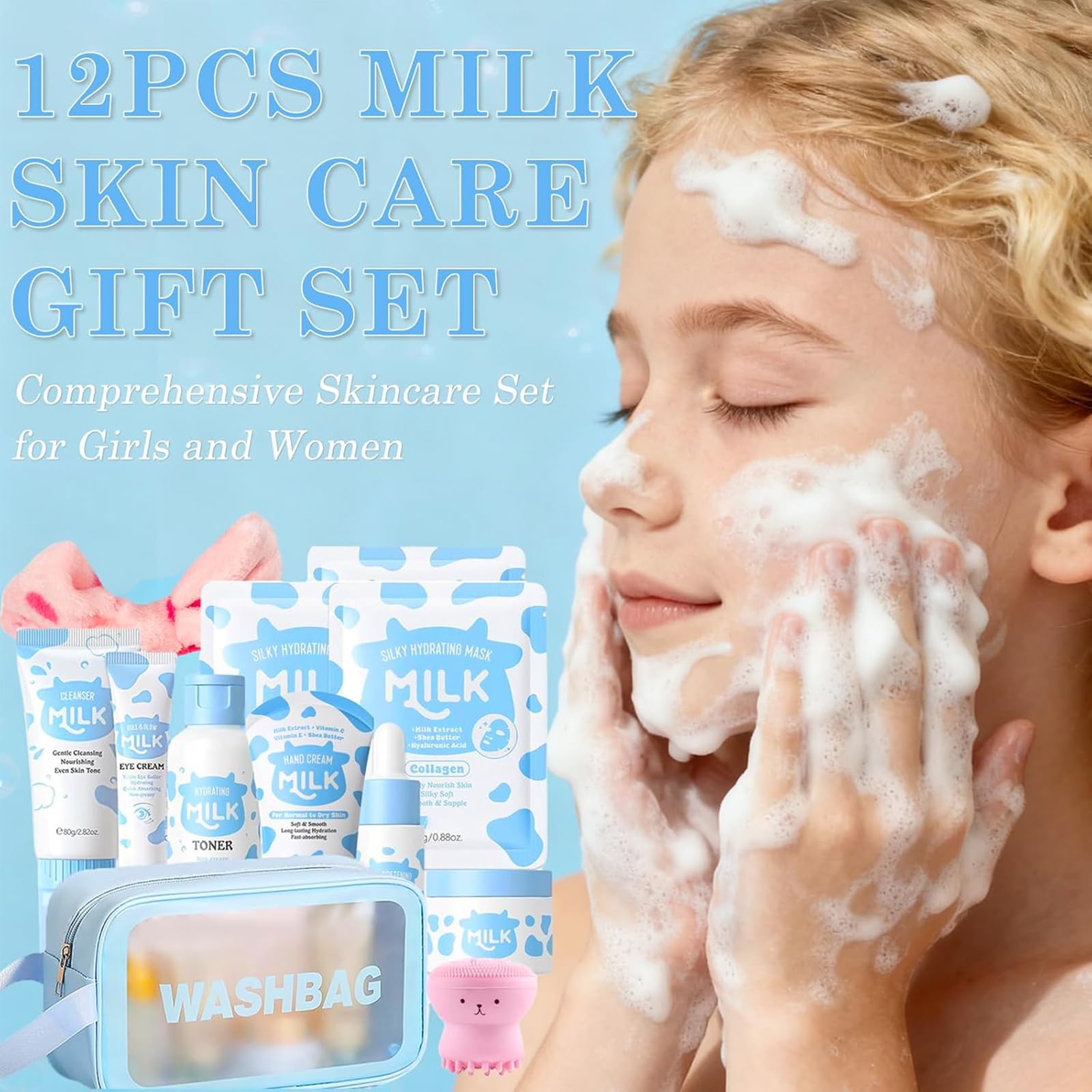Milk Skin Care Set for Kids, 12 IN 1 Moisturizing &amp; Gentle - BliBling