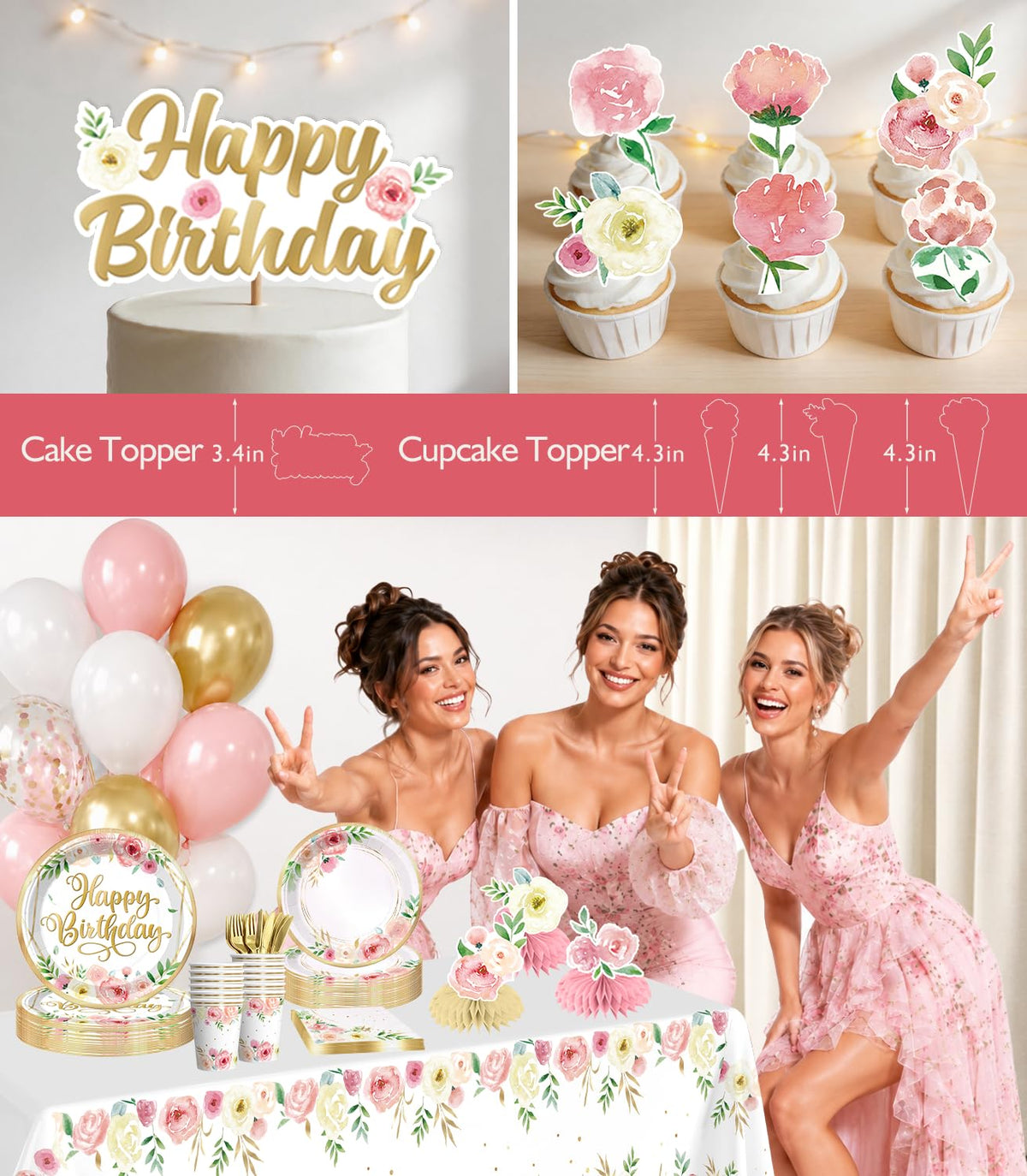 Flower Birthday Decorations Set 12oz Cups Serves 20 Guests - Yingoto Official Imagery - 7