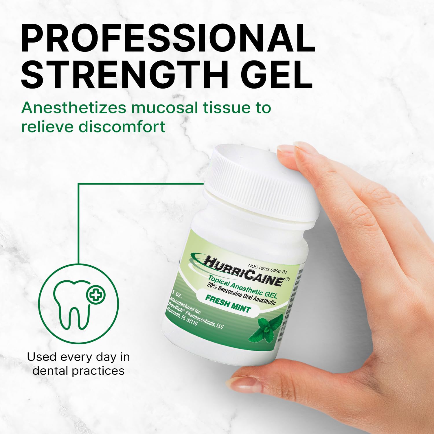 HurriCaine Topical Anesthetic Gel 20% Benzocaine Oral Gel 1oz