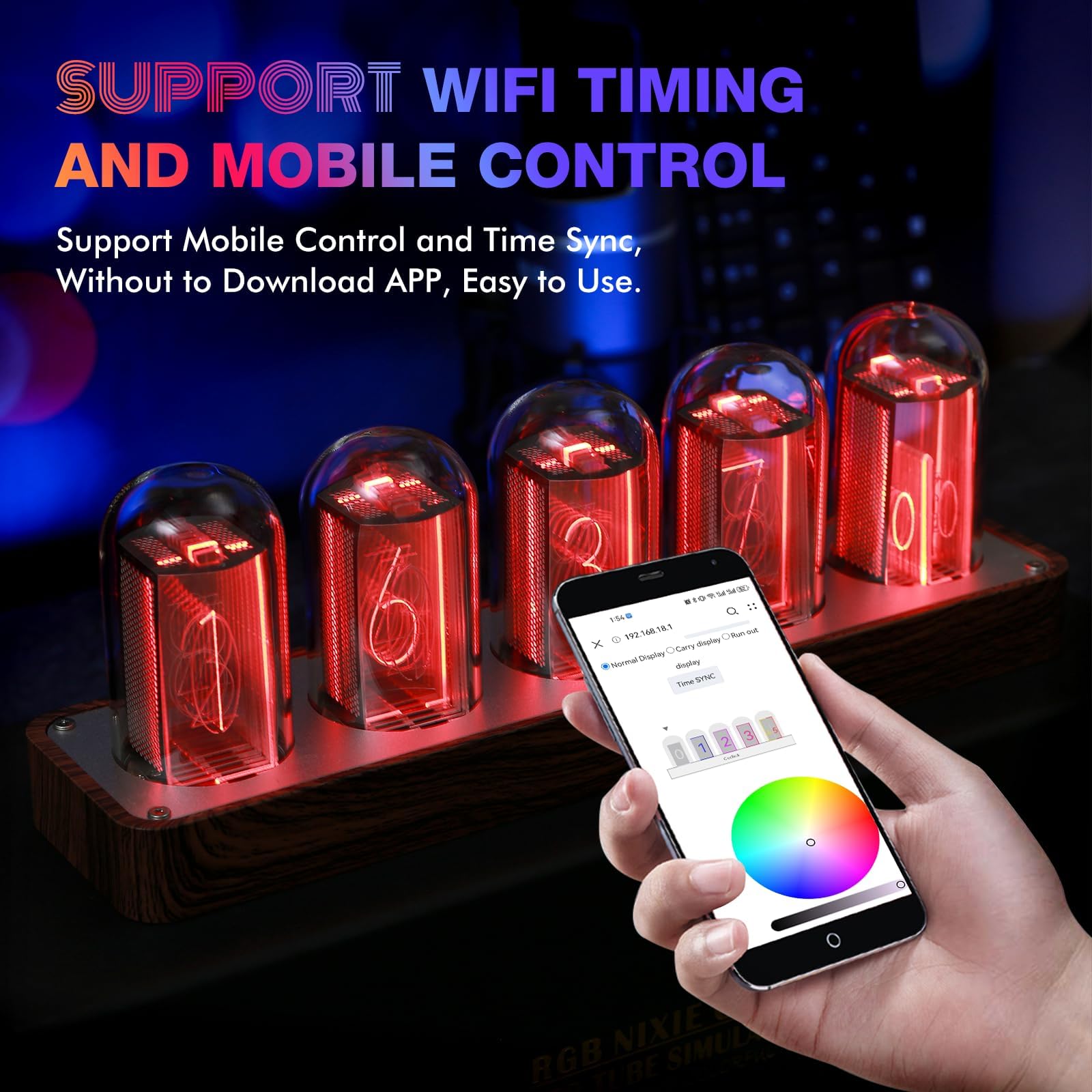 ClocTeck Nixie Tube Clock with Wi-Fi SYNC, Alarm & Timer, 12/24H by ClocTeck - Angle View 4