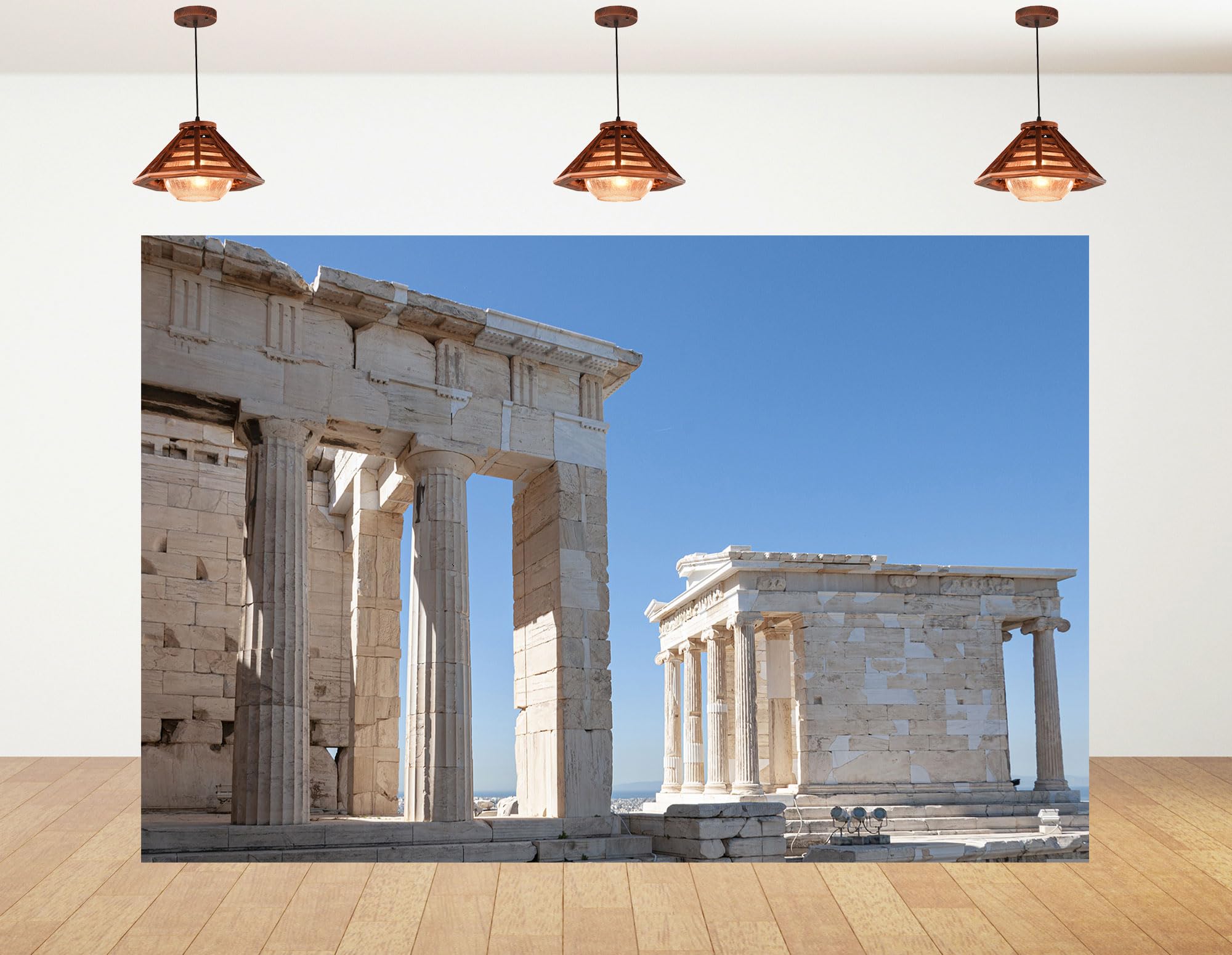 5x3ft Ancient Greek Ruins Backdrop Marble Temple Columns and Parthenon Architecture Under A Clear Sky Photography Background Tapestry for History Party Home Wall Decorations Banner