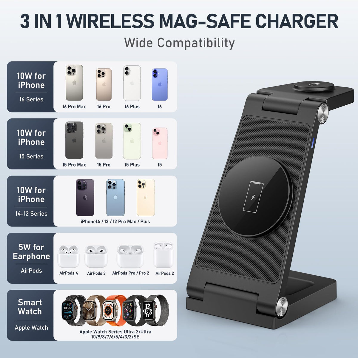 Magnetic Wireless Charger Stand 3 in 1 Foldable Wireless - GEJIUCAI Official Imagery - 6