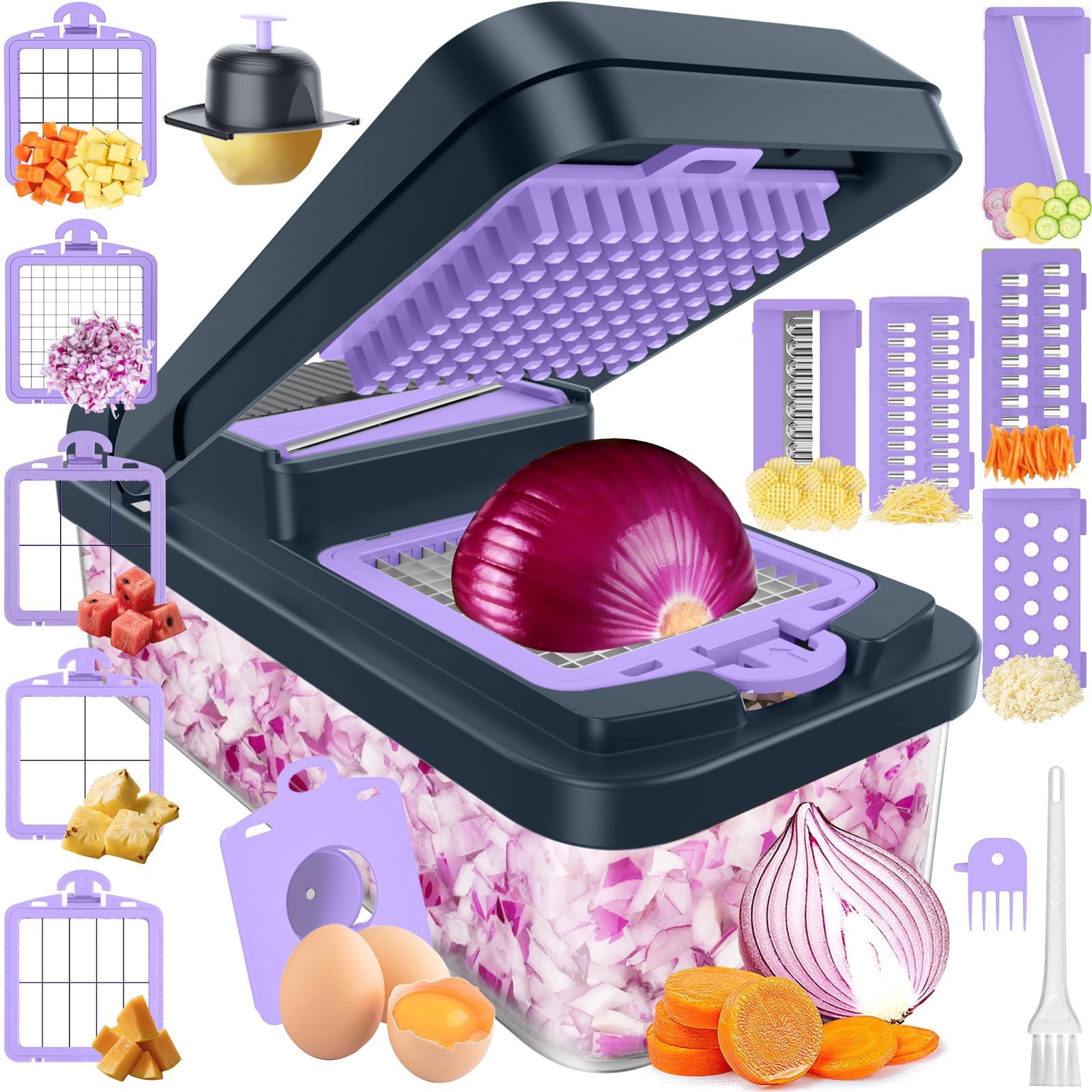 15-in-1 Vegetable Chopper with 10 Blades, Food Veggie Cutter, - Product Imagery
