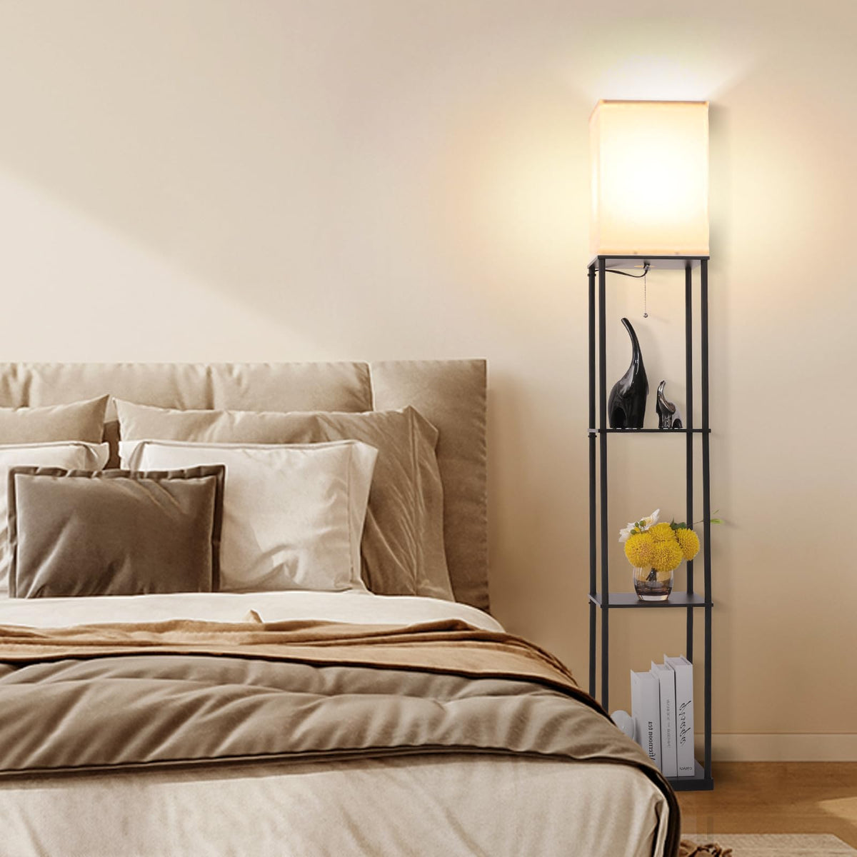 Floor Lamp with Shelves Modern Square Standing Lamp with 3 - Gupuzm Official Imagery - 6