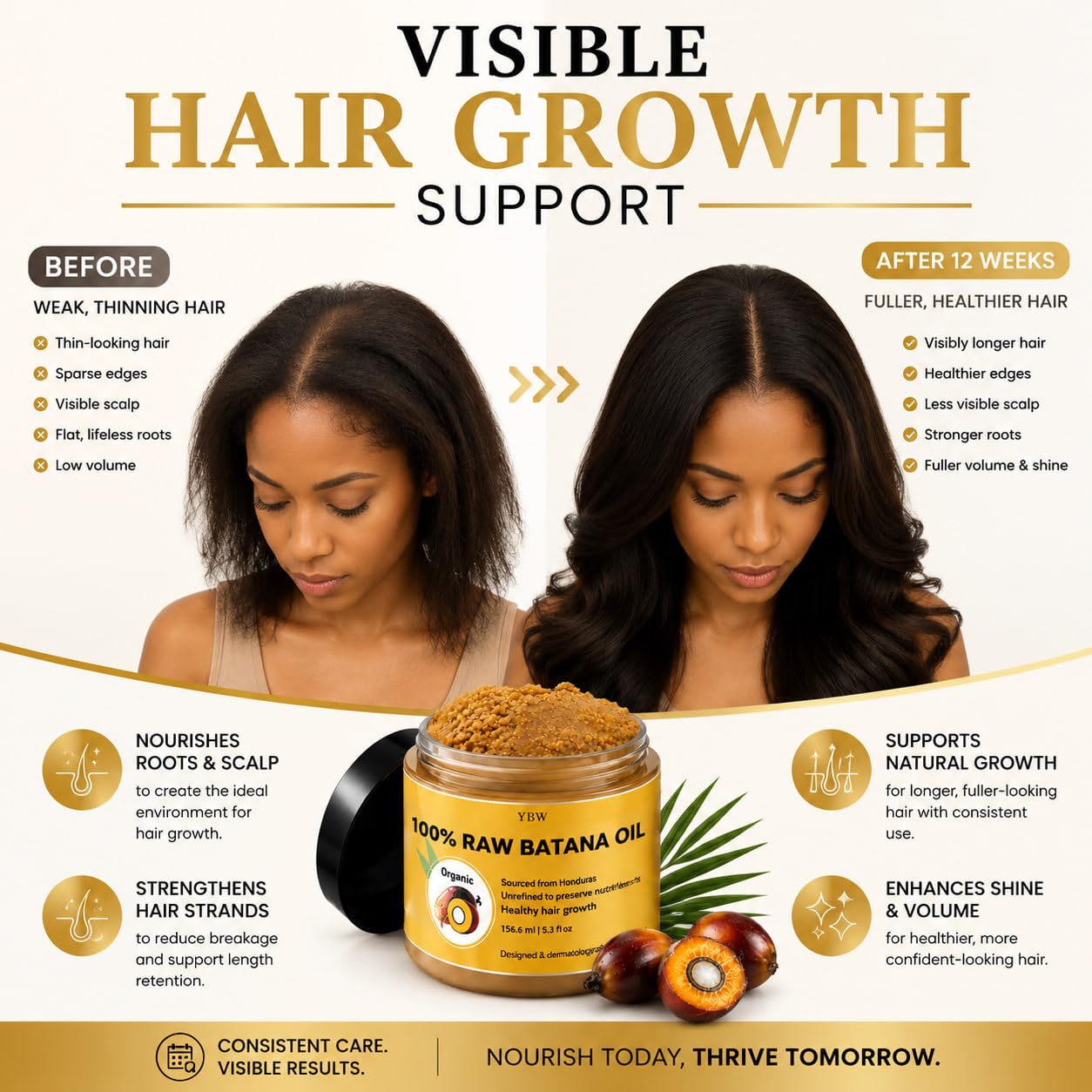 YBW Raw Batana Oil for Hair, Pure Honduran Batana Hair Oil for Dry & Damaged - YBW Official Product View 3