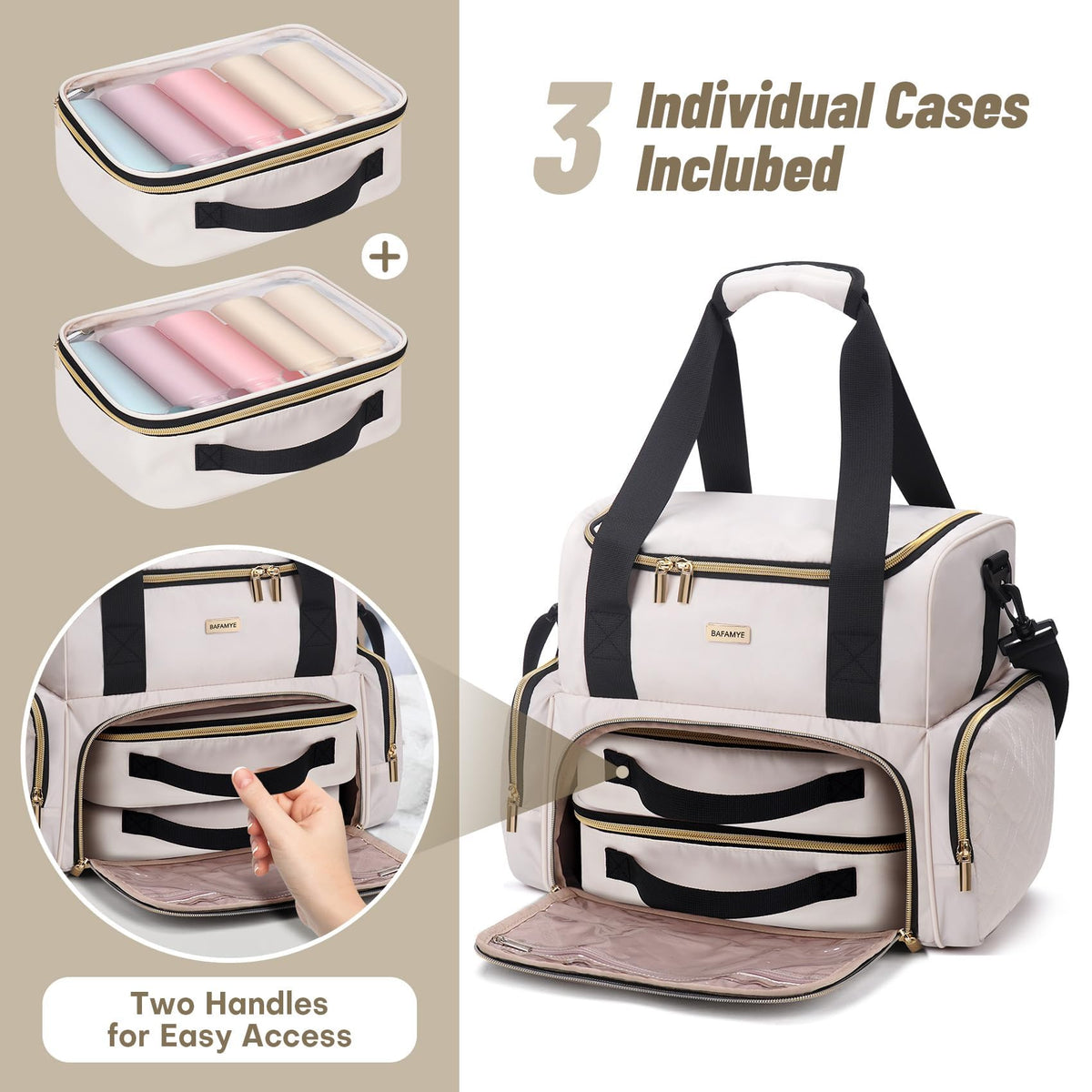 Large Makeup Cosmetic Bag with 2 Removable Case Double Layer - BAFAMYE Official Imagery - 4