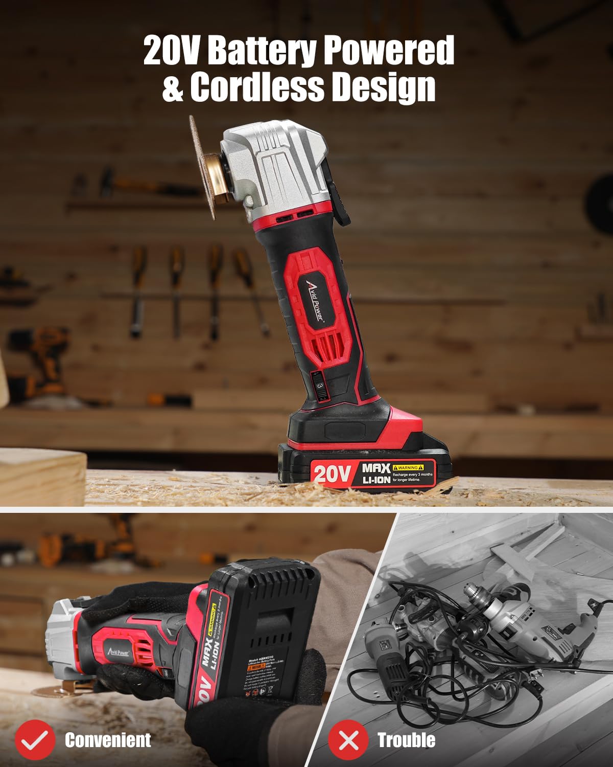 AVID POWER Cordless Oscillating Tool 20V Battery Powered - AVID POWER Official Imagery - 5