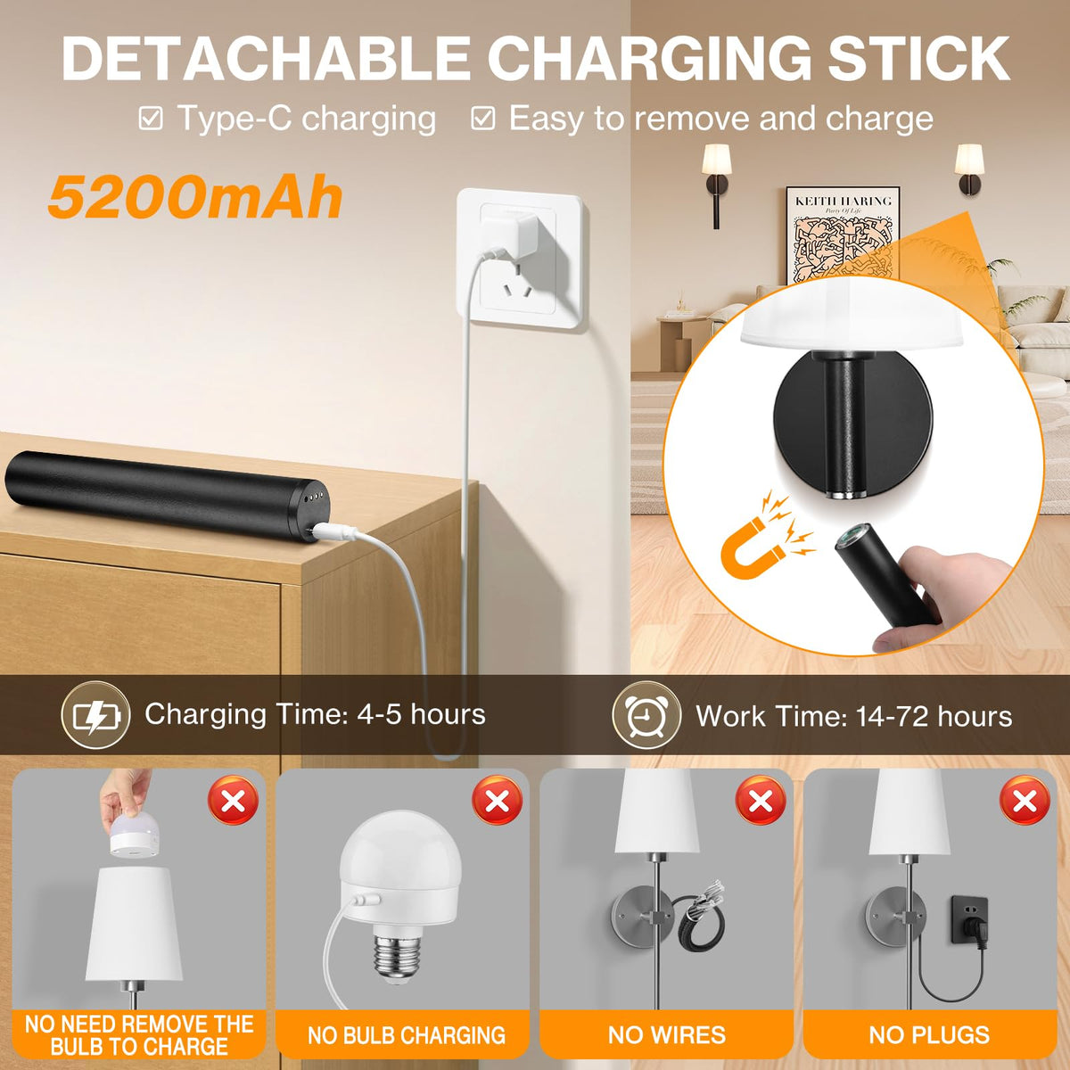 Battery Operated Wall Sconce Set of 2 5200mAh RGB Wireless - Bawoo Official Imagery - 4