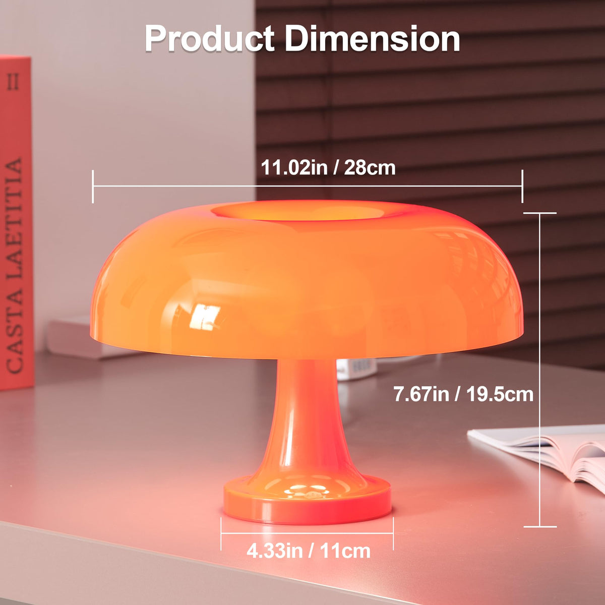 Cordless Mushroom Table Lamp Rechargeable Orange Bedside - DIVEKID Official Imagery - 6