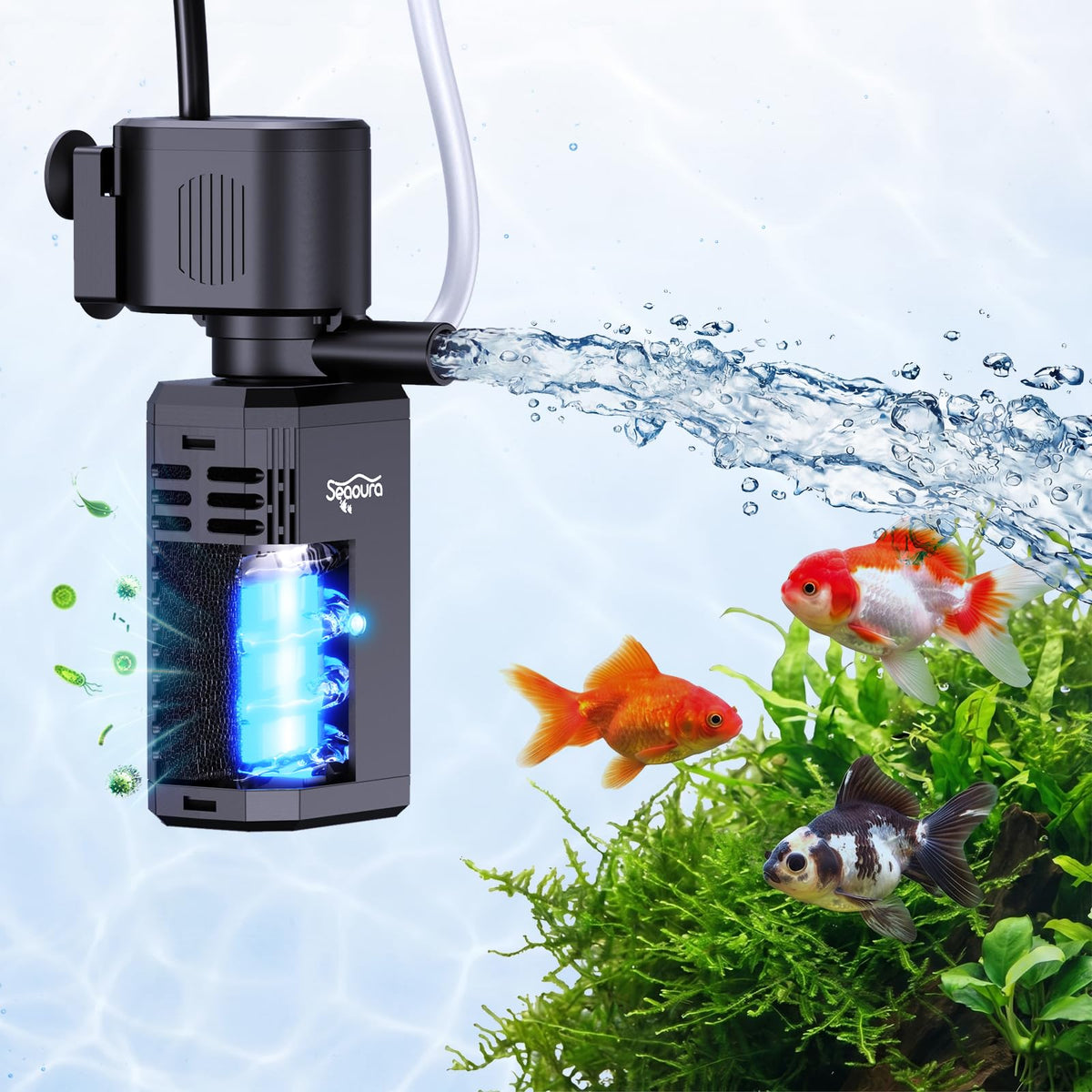 SEAOURA UV Aquarium Filter with Timer For20 40Gal Fish Tank - SEAOURA Official Imagery - 1