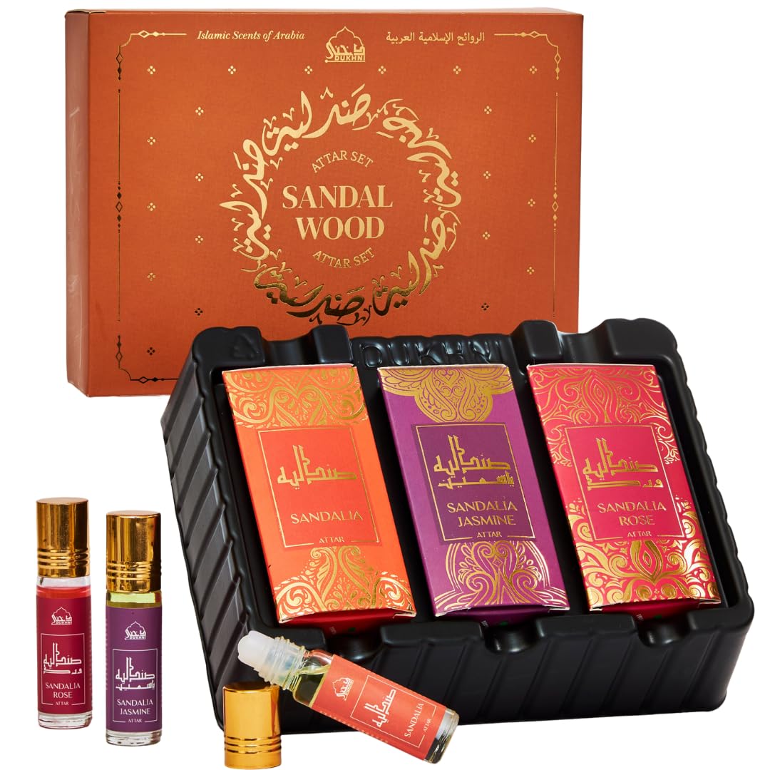 Dukhni Sandalwood Attar Oil 3 x 6ml Perfume Roll on | Islamic - Product Imagery