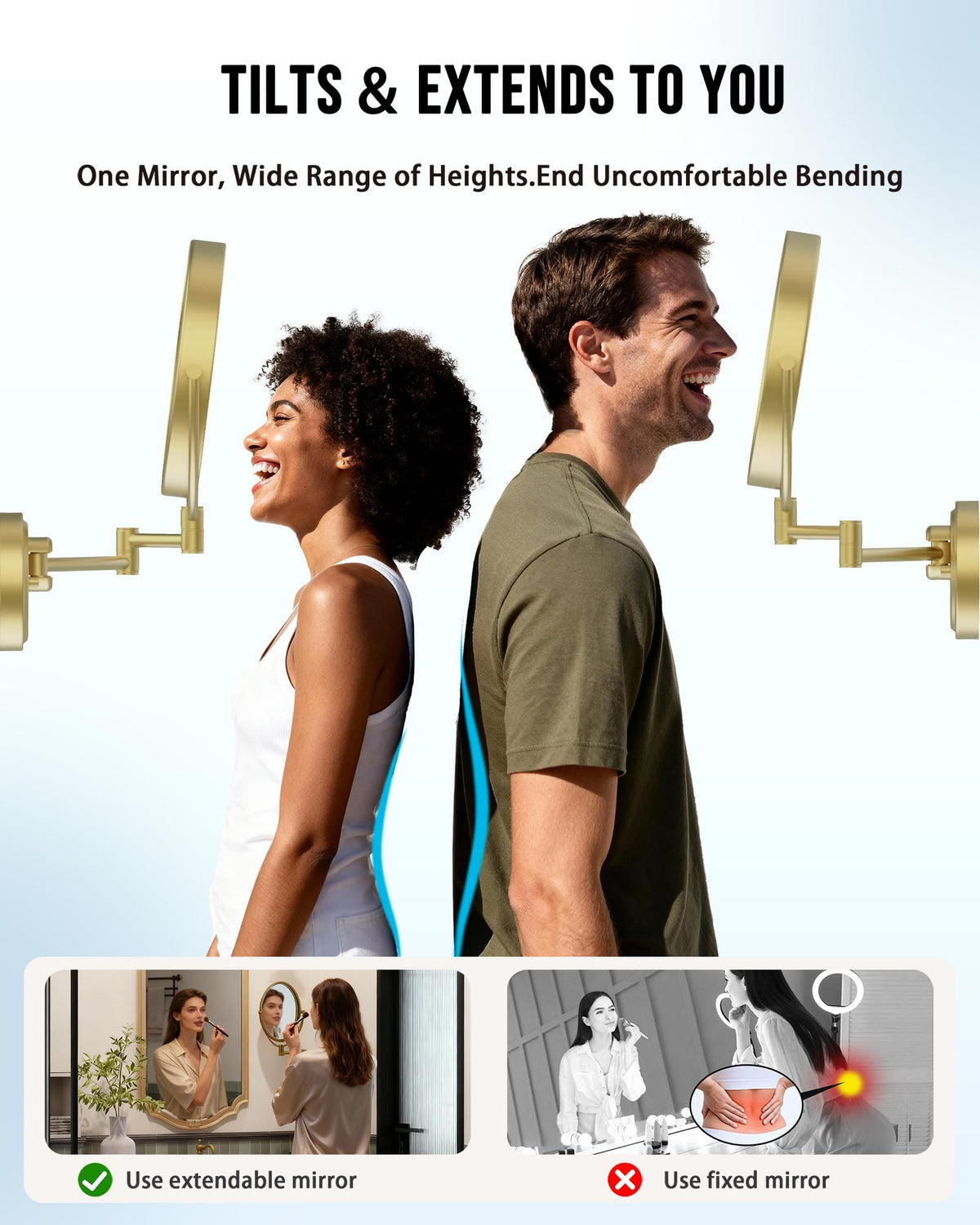 10 Brass Wall Mounted Makeup Mirror with Lights and - BrassyColux Official Imagery - 7