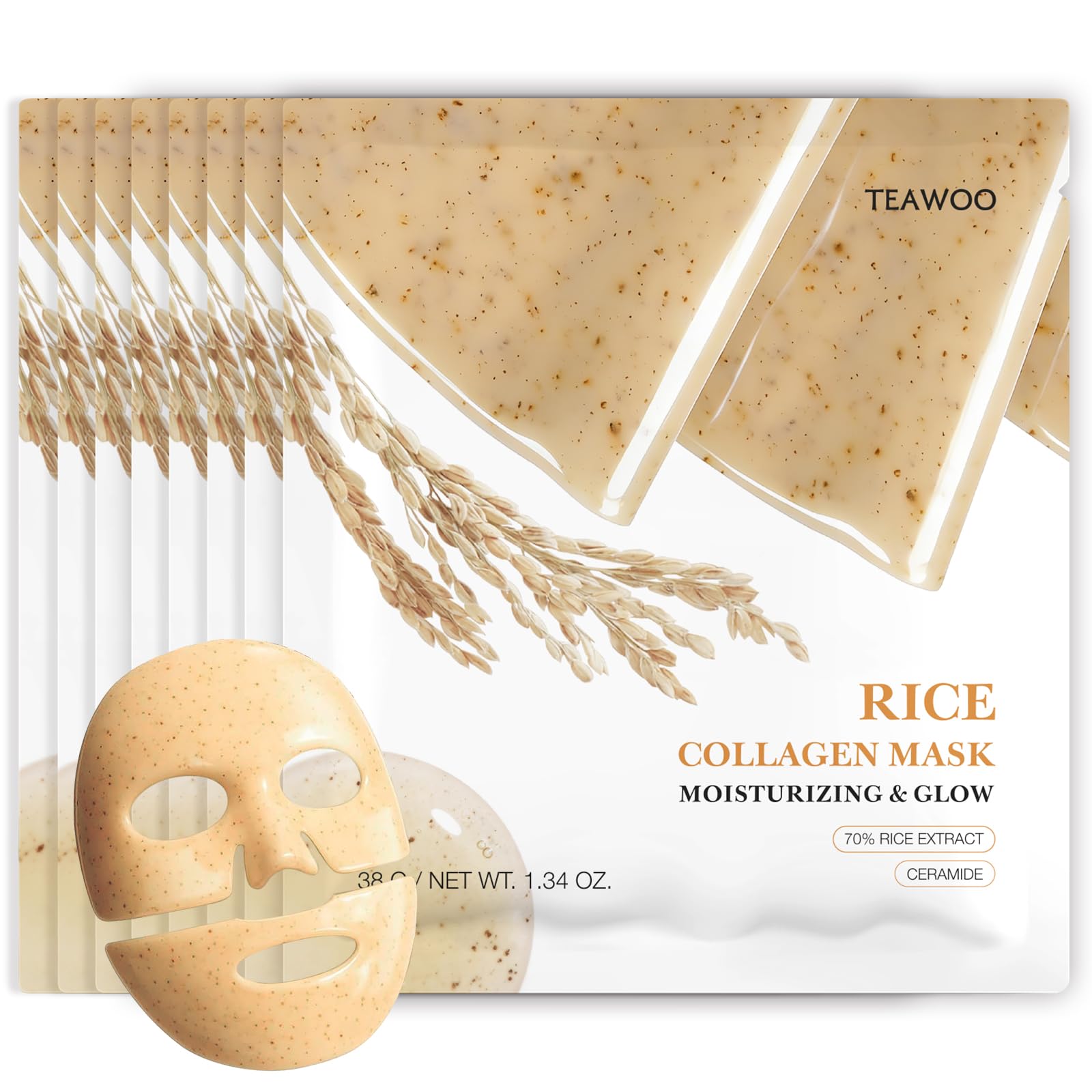 Bio-Collagen Facial Mask 8 EA, Hydrating &amp; Soothing Hydrogel - TEAWOO