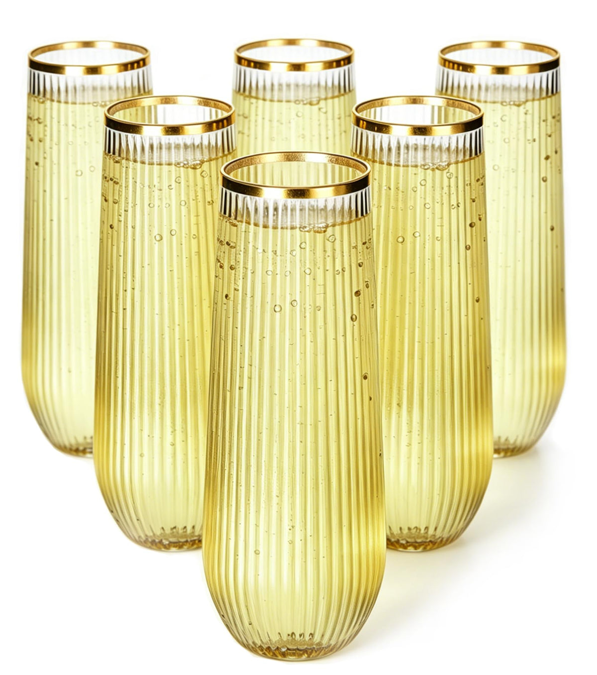 48 Pack Ribbed Plastic Champagne Flutes Glasses Stemless - JoyGletss Official Imagery - 1