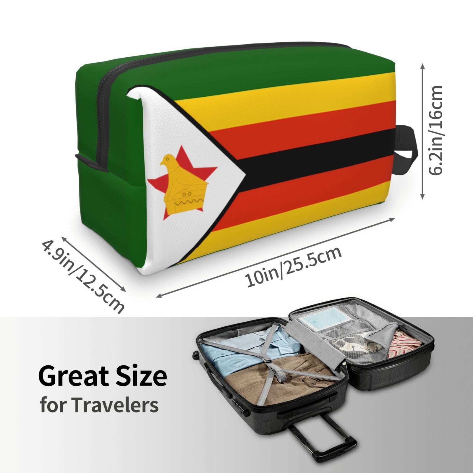 SXZVVBN Flag of Zimbabwe Large Capacity Travel Toiletry Bag Durable Oxford Cloth Makeup Organizer Cosmetic Pouch