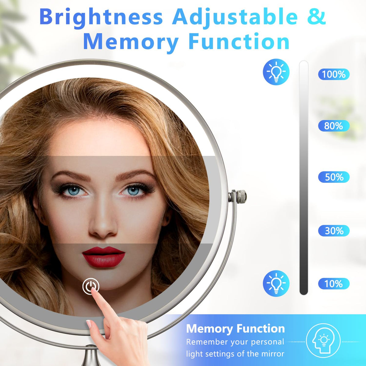 9 Wall Mounted Lighted Makeup Mirror Rechargeable 1X 15X - ALHAKIN Official Imagery - 6