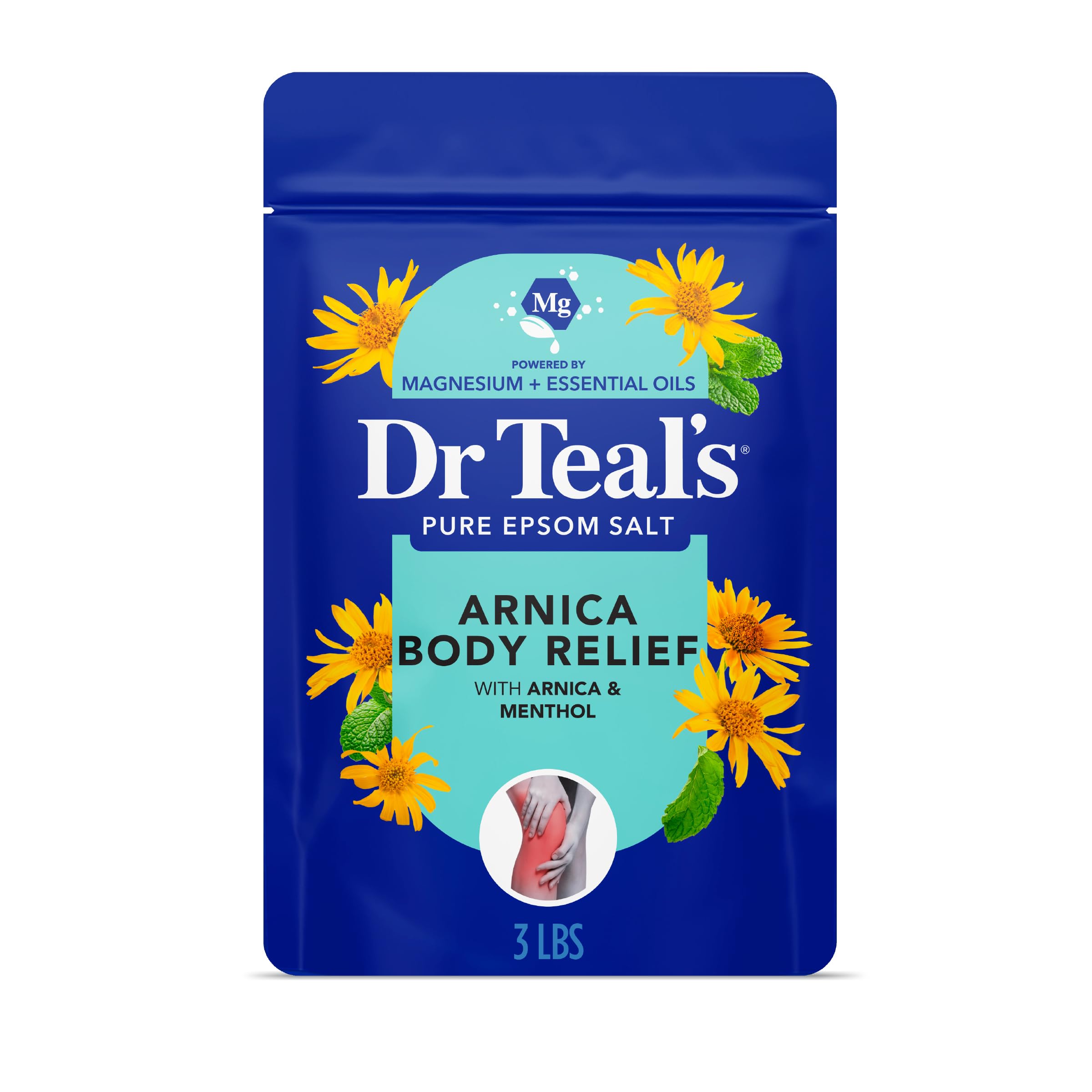 Dr Teal's Arnica Body Relief Epsom Salt Magnesium Soak with Menthol & Essential Oils, Muscle Recovery, 3 lbs