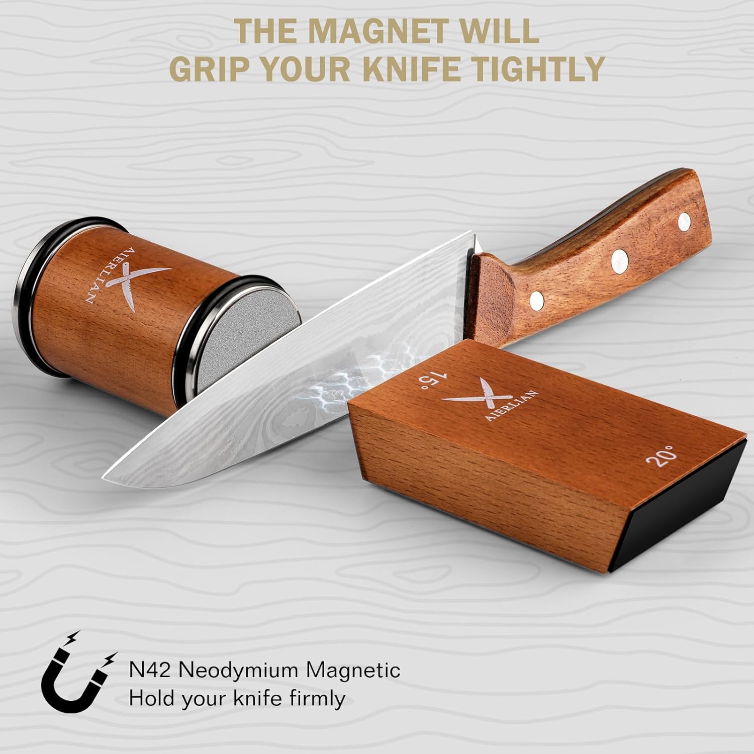 AIERLIAN rolling knife sharpener kit with diamond sharpening stones, compact tool for easy kitchen knife sharpening and maintenance.