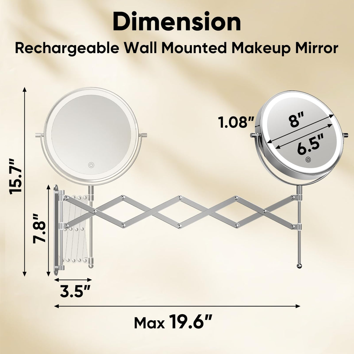 8 Rechargeable Wall Mounted Makeup Mirror Double Sided - FASCINATE Official Imagery - 3