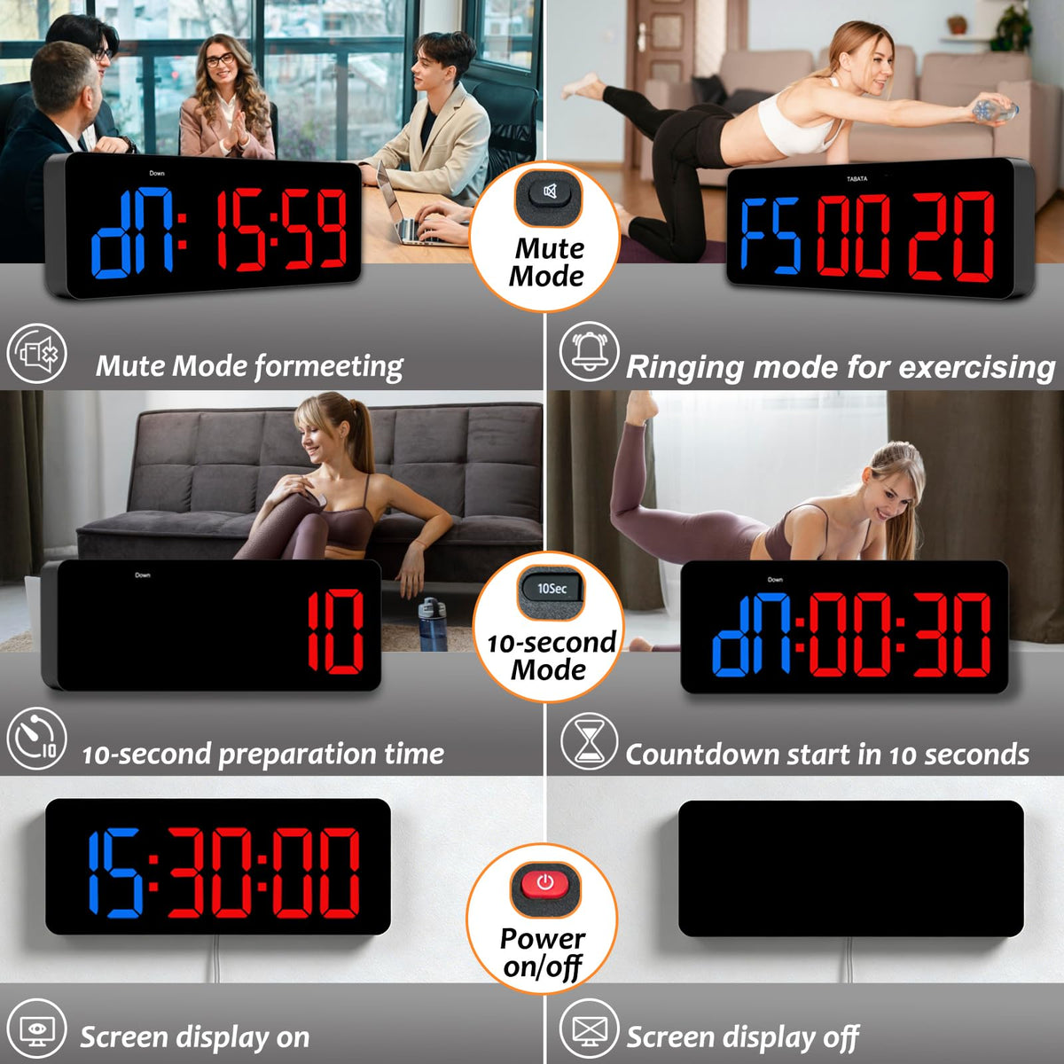 2 in 1 Digital Clock Gym Timer for Tabata FGB EMOM Interval - QINYUNE Official Imagery - 6