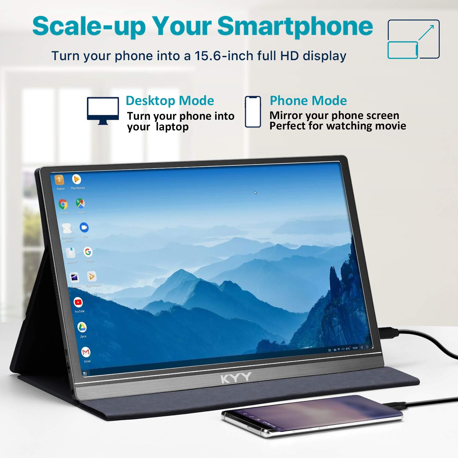 KYY Portable Monitor 15.6" 1080P Computer Monitor Screen Extender w/Cover