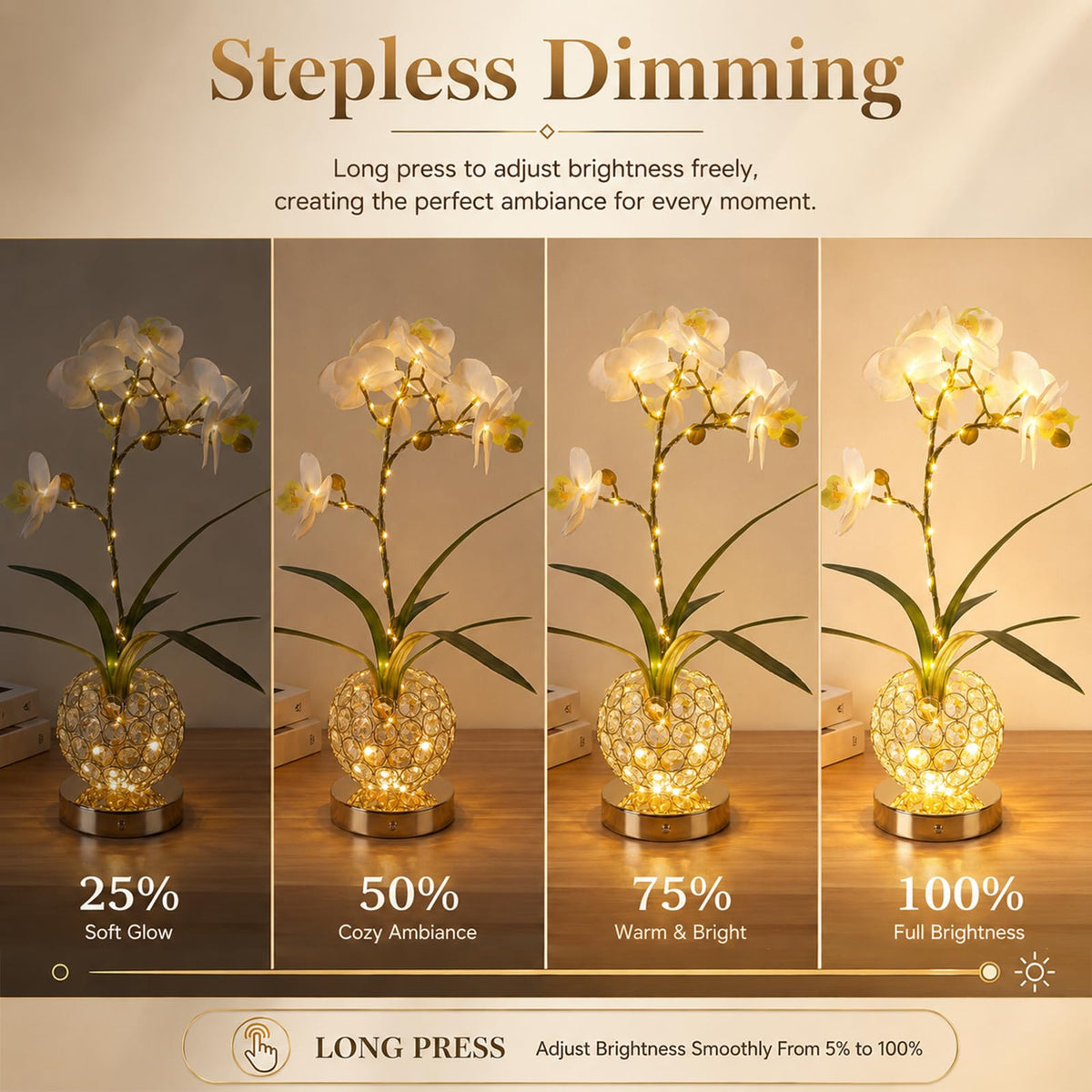 Flower Table Lamp 3 Colors Touch Stepless Dimming Orchid - Strackvial Official Imagery - 4
